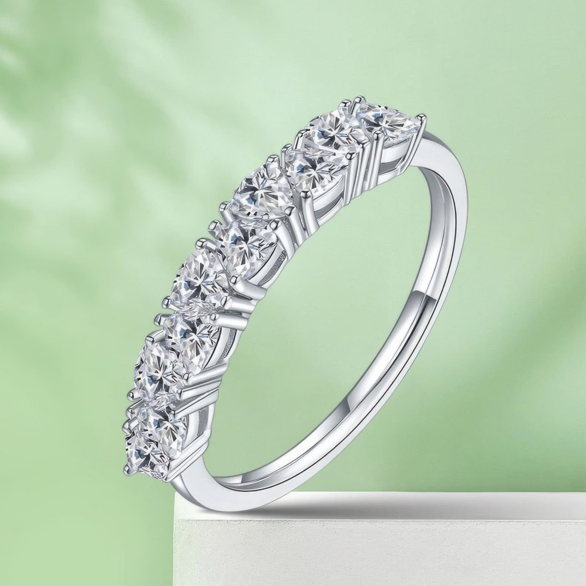 Graduated Round Moissanite Half-Eternity Row Ring | DEF VVS in 925 Sterling Silver - Image 5