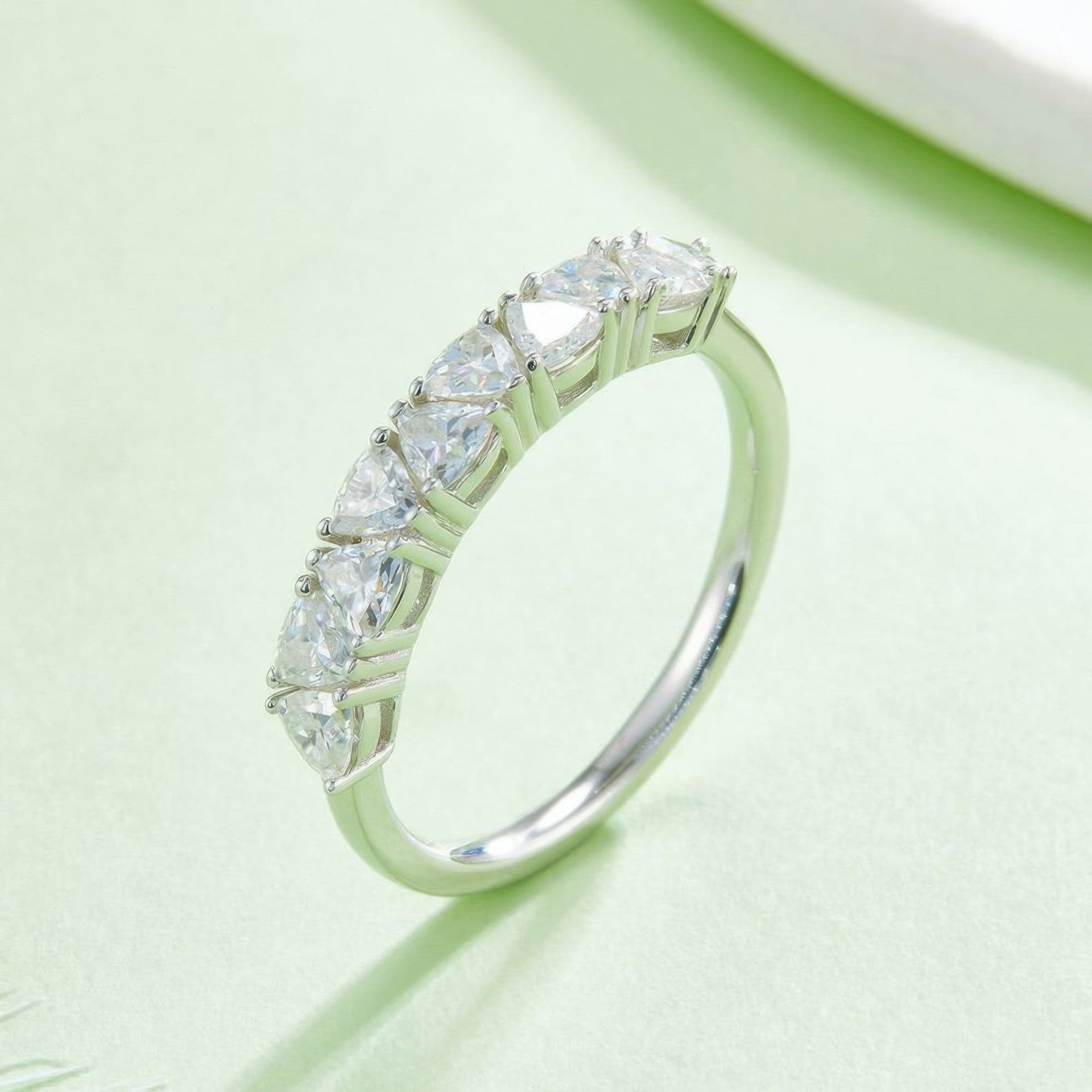 Graduated Round Moissanite Half-Eternity Row Ring | DEF VVS in 925 Sterling Silver - alternate view