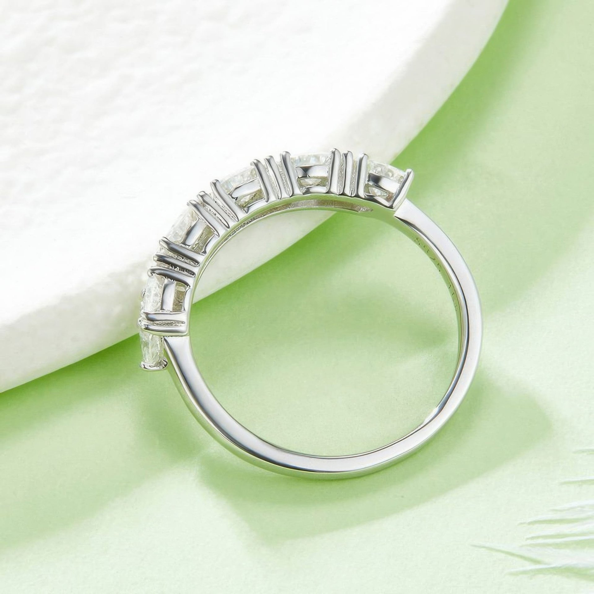 Graduated Round Moissanite Half-Eternity Row Ring | DEF VVS in 925 Sterling Silver - Image 3