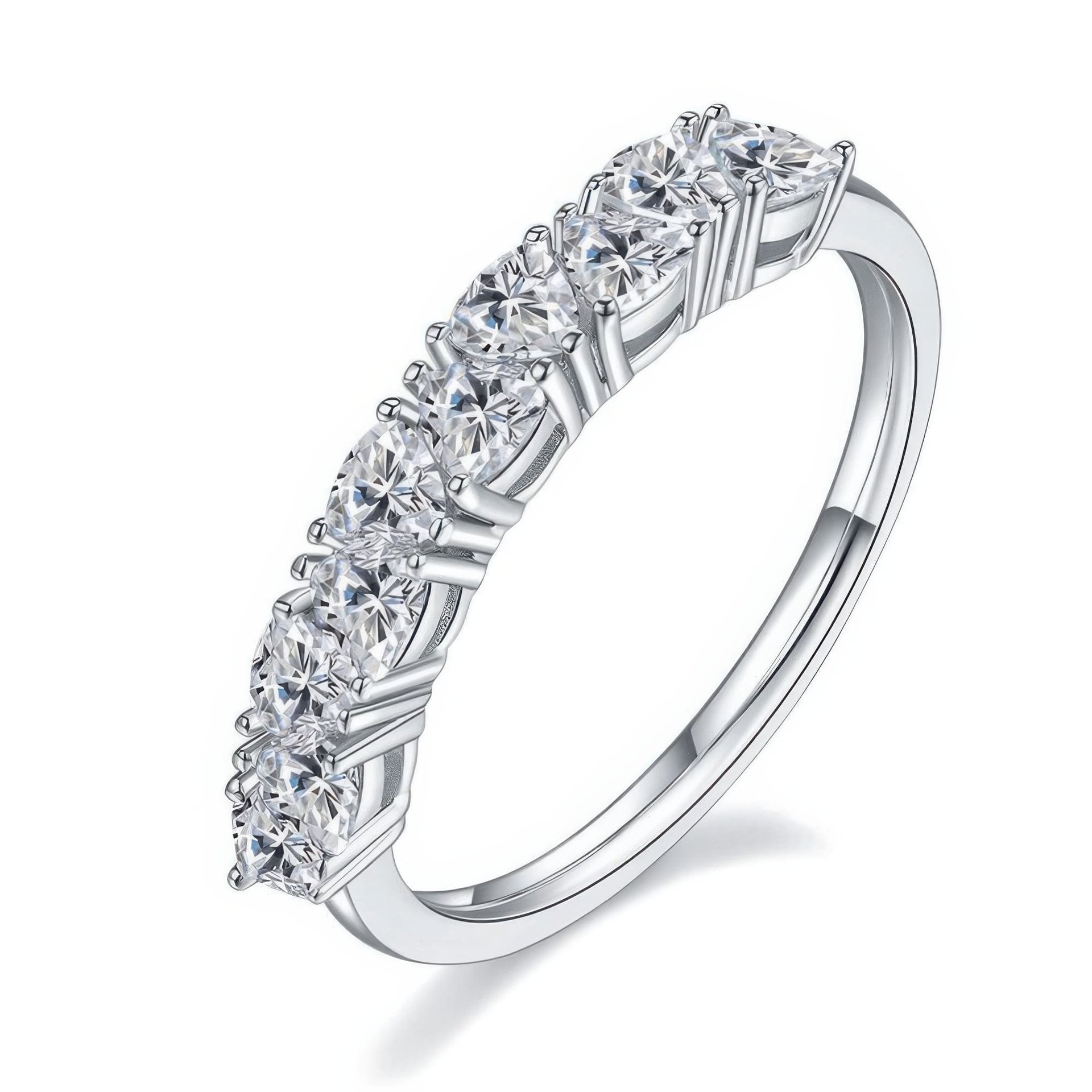 Graduated Round Moissanite Half-Eternity Row Ring | DEF VVS in 925 Sterling Silver