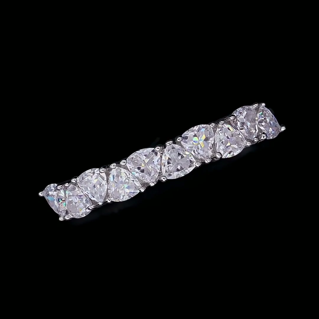 Graduated Round Moissanite Half-Eternity Row Ring | DEF VVS in 925 Sterling Silver product video thumbnail