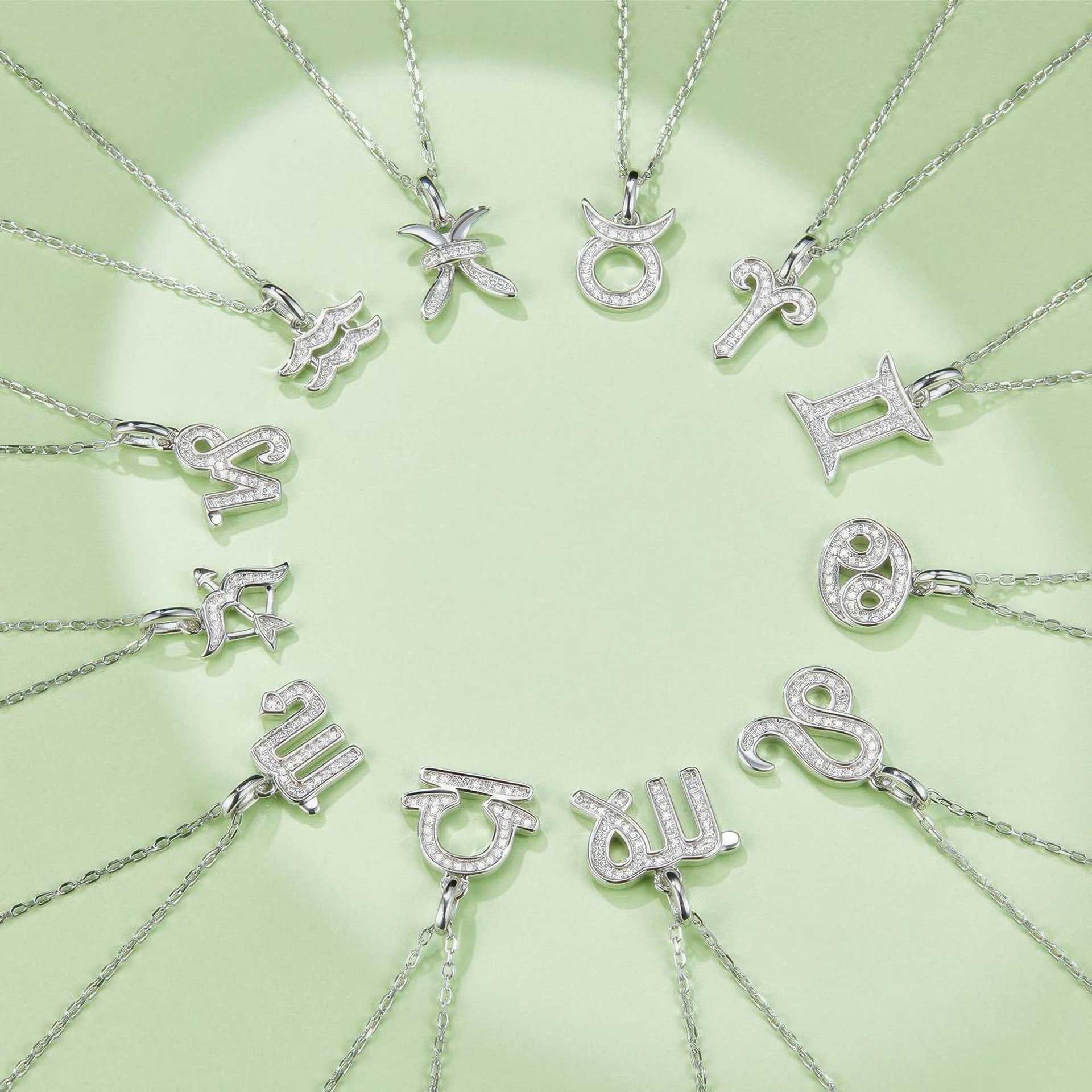 Pisces Zodiac Moissanite Pendant Necklace | Pavé Glyph | 925 Sterling Silver - Image 5