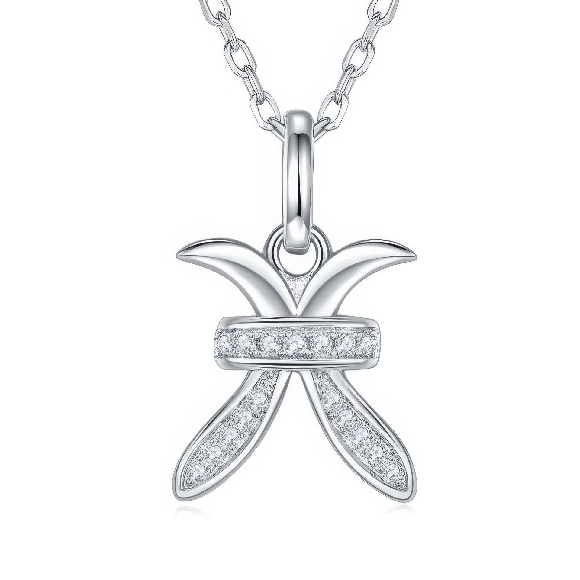 Pisces Zodiac Moissanite Pendant Necklace | Pavé Glyph | 925 Sterling Silver