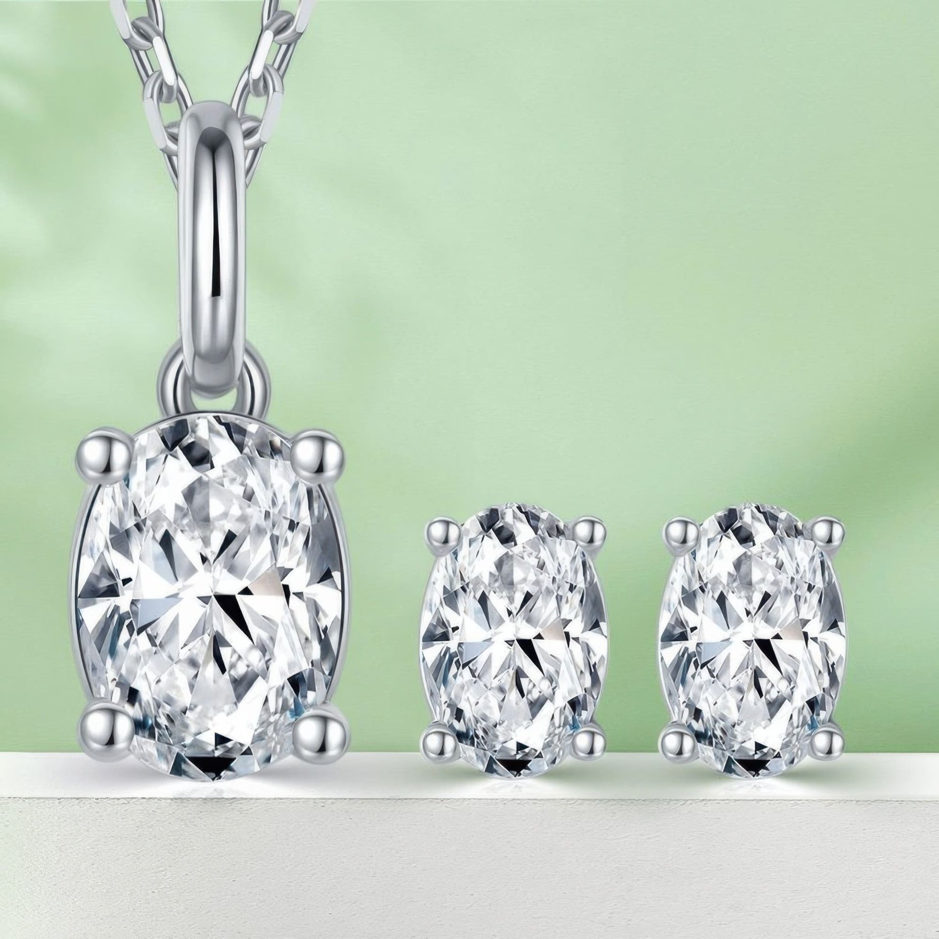Oval Cut Moissanite Necklace & Earring Set | 4-Prong Solitaire 925 Sterling Silver - Image 7