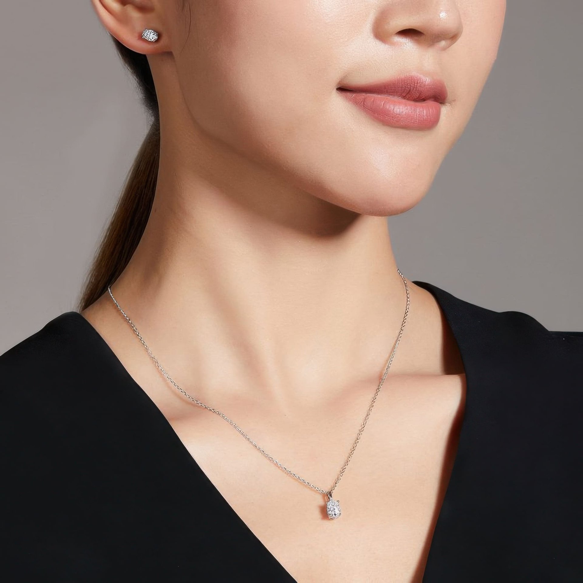 Oval Cut Moissanite Necklace & Earring Set | 4-Prong Solitaire 925 Sterling Silver - Image 2