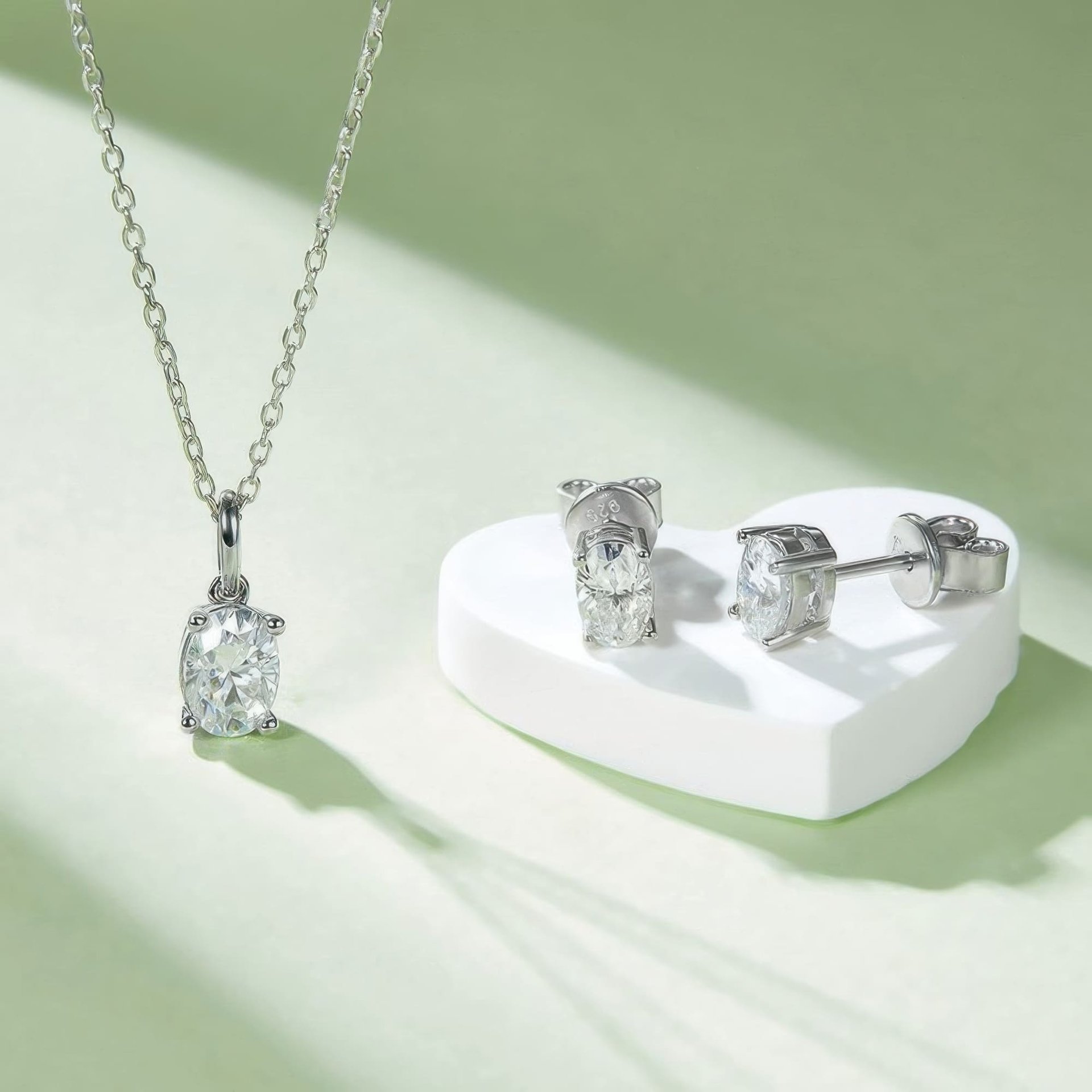 Oval Cut Moissanite Necklace & Earring Set | 4-Prong Solitaire 925 Sterling Silver - Image 3