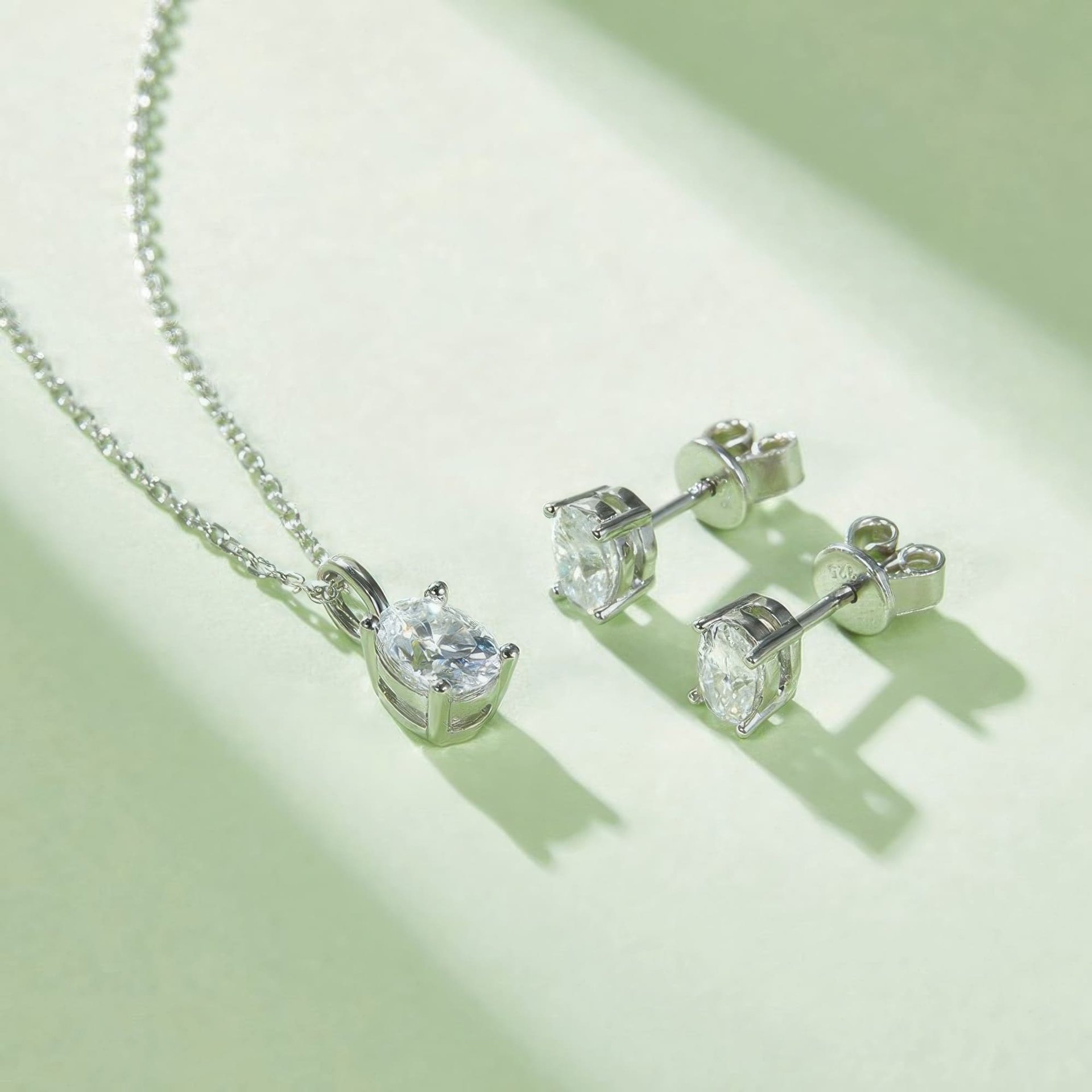 Oval Cut Moissanite Necklace & Earring Set | 4-Prong Solitaire 925 Sterling Silver - Image 4