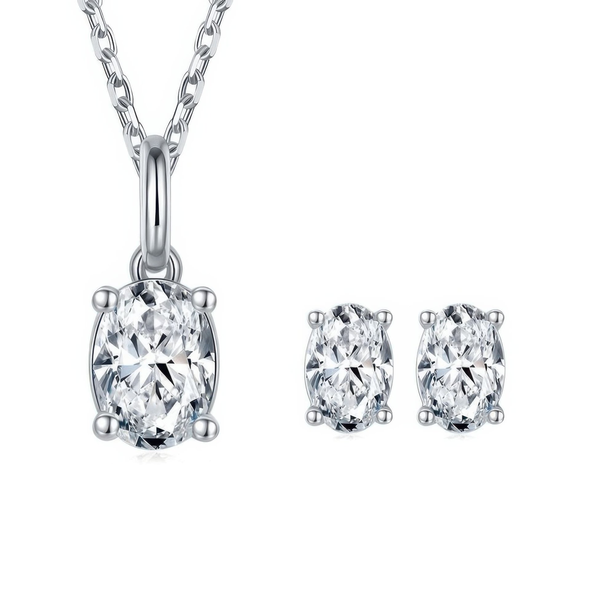 Oval Cut Moissanite Necklace & Earring Set | 4-Prong Solitaire 925 Sterling Silver