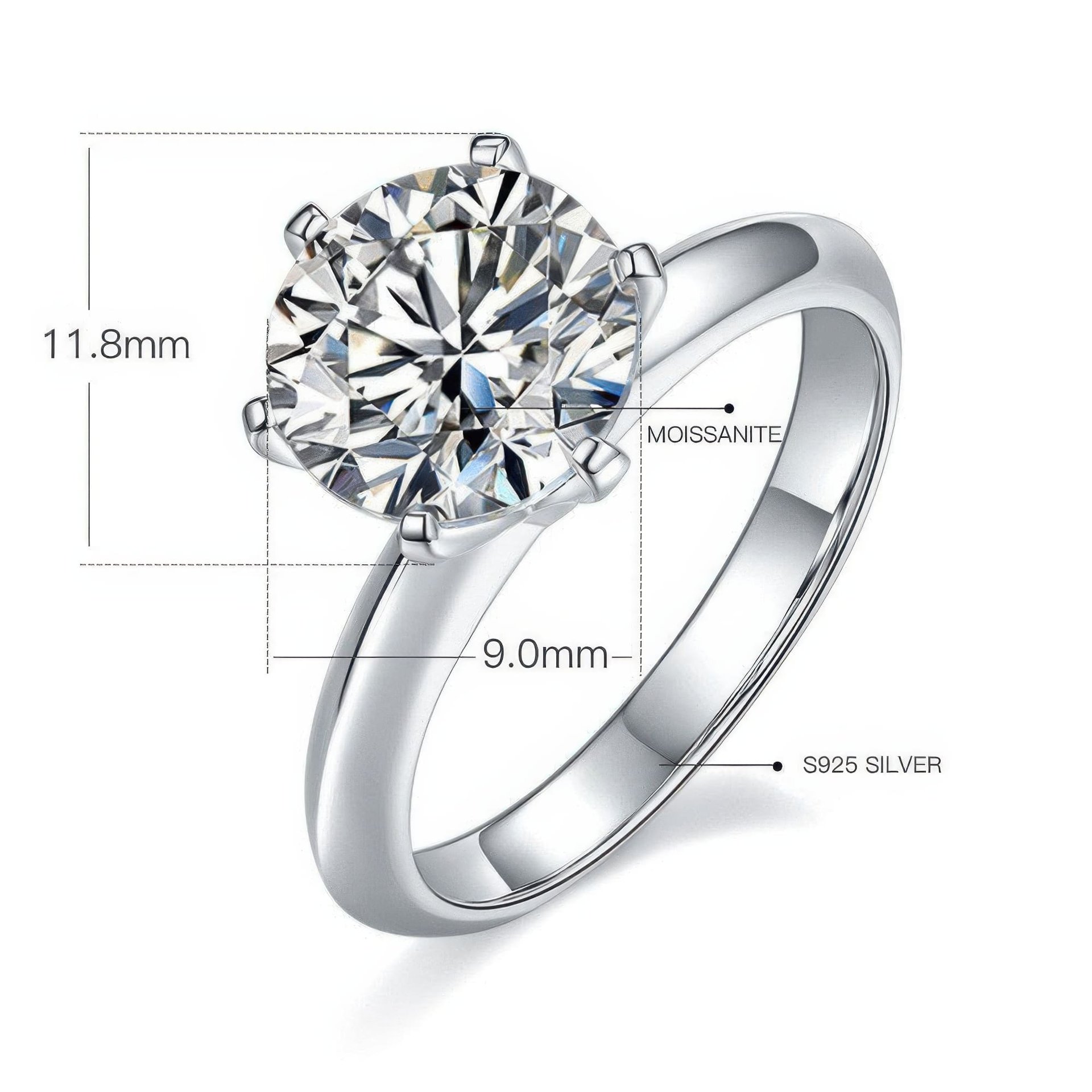 3 Carat Six-Prong Round Moissanite Solitaire Ring | 9.5mm DEW | 925 Sterling Silver - Image 6