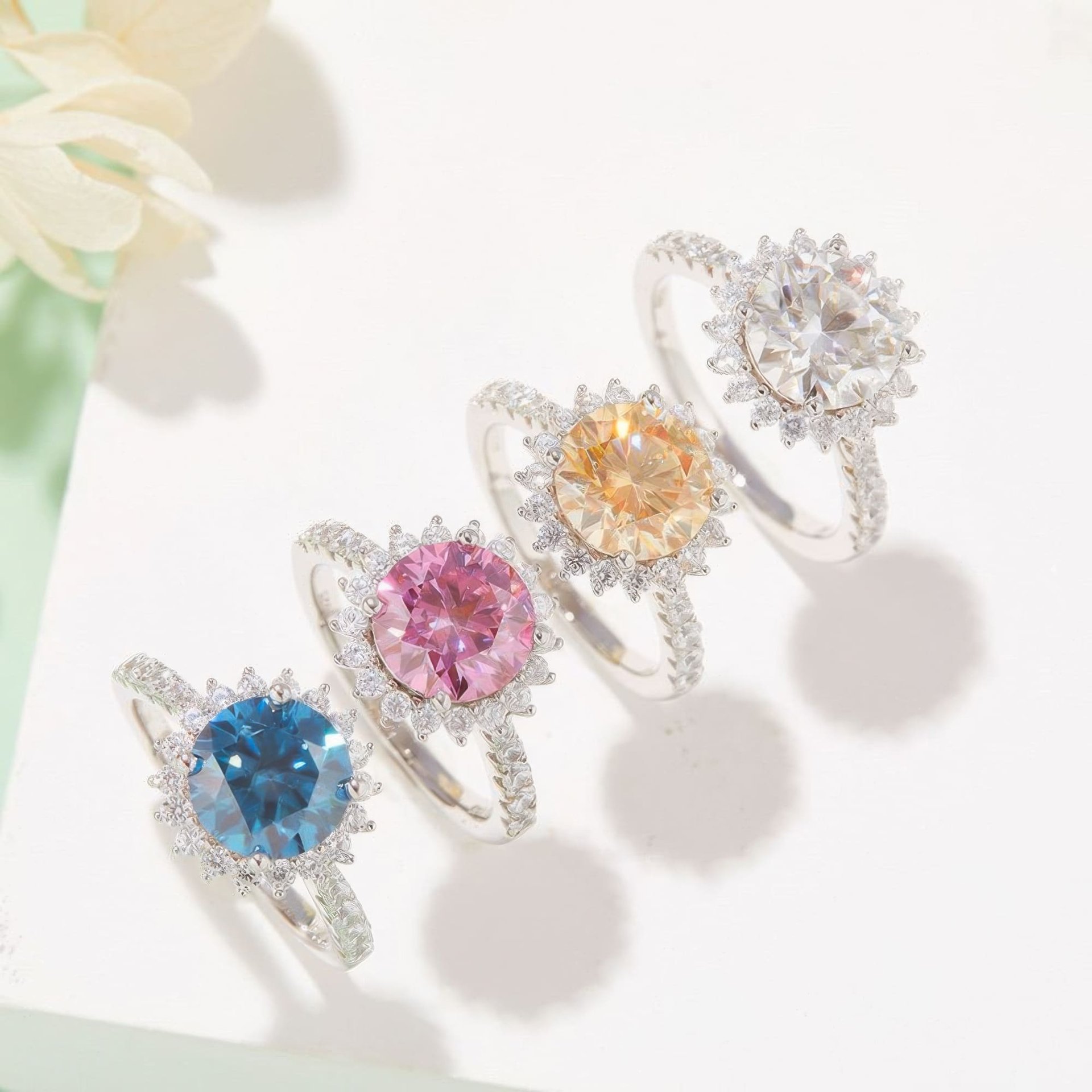 Vintage 3CT Sunflower Halo Moissanite Ring | 925 Sterling Silver | White, Yellow, Blue & Pink - Image 2