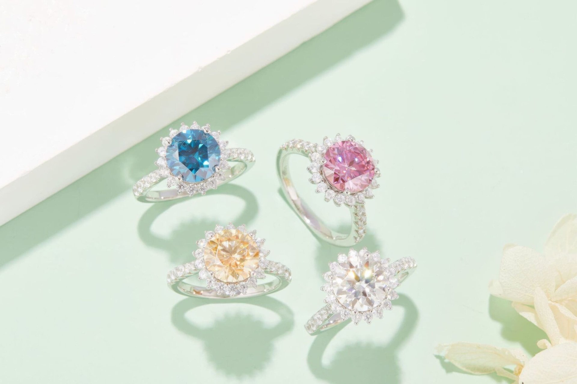 Vintage 3CT Sunflower Halo Moissanite Ring | 925 Sterling Silver | White, Yellow, Blue & Pink - Image 3