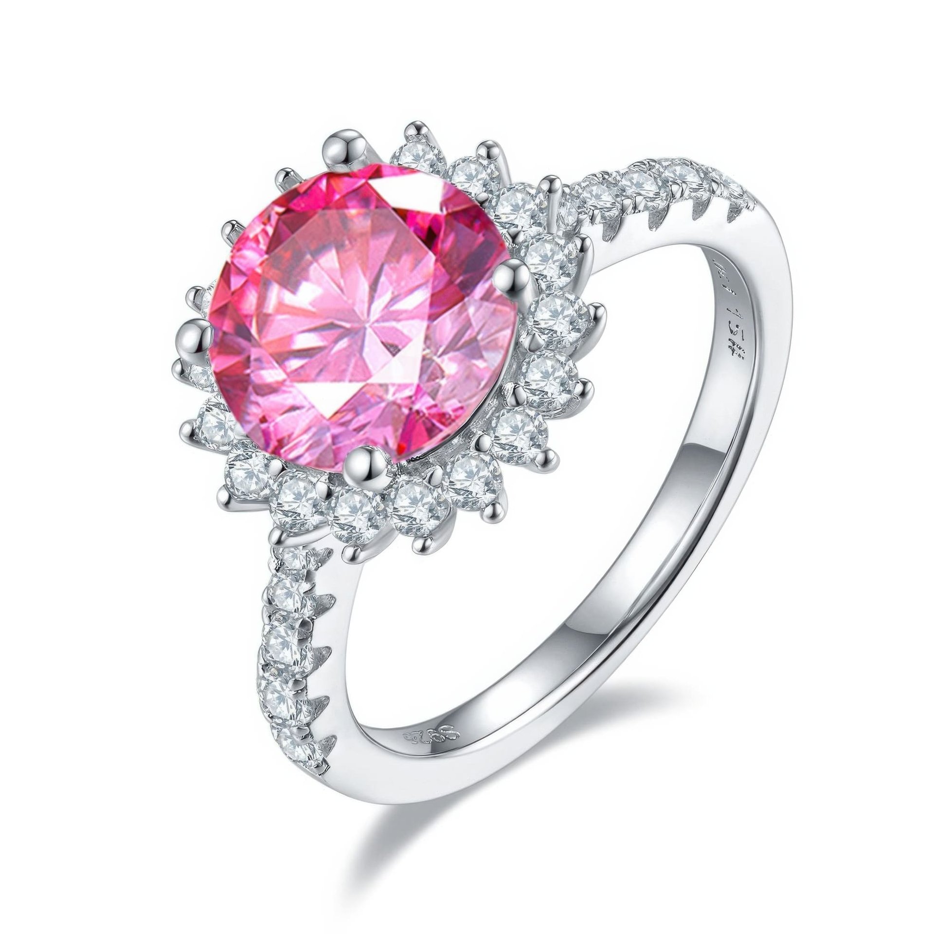Vintage 3CT Sunflower Halo Moissanite Ring | 925 Sterling Silver | White, Yellow, Blue & Pink