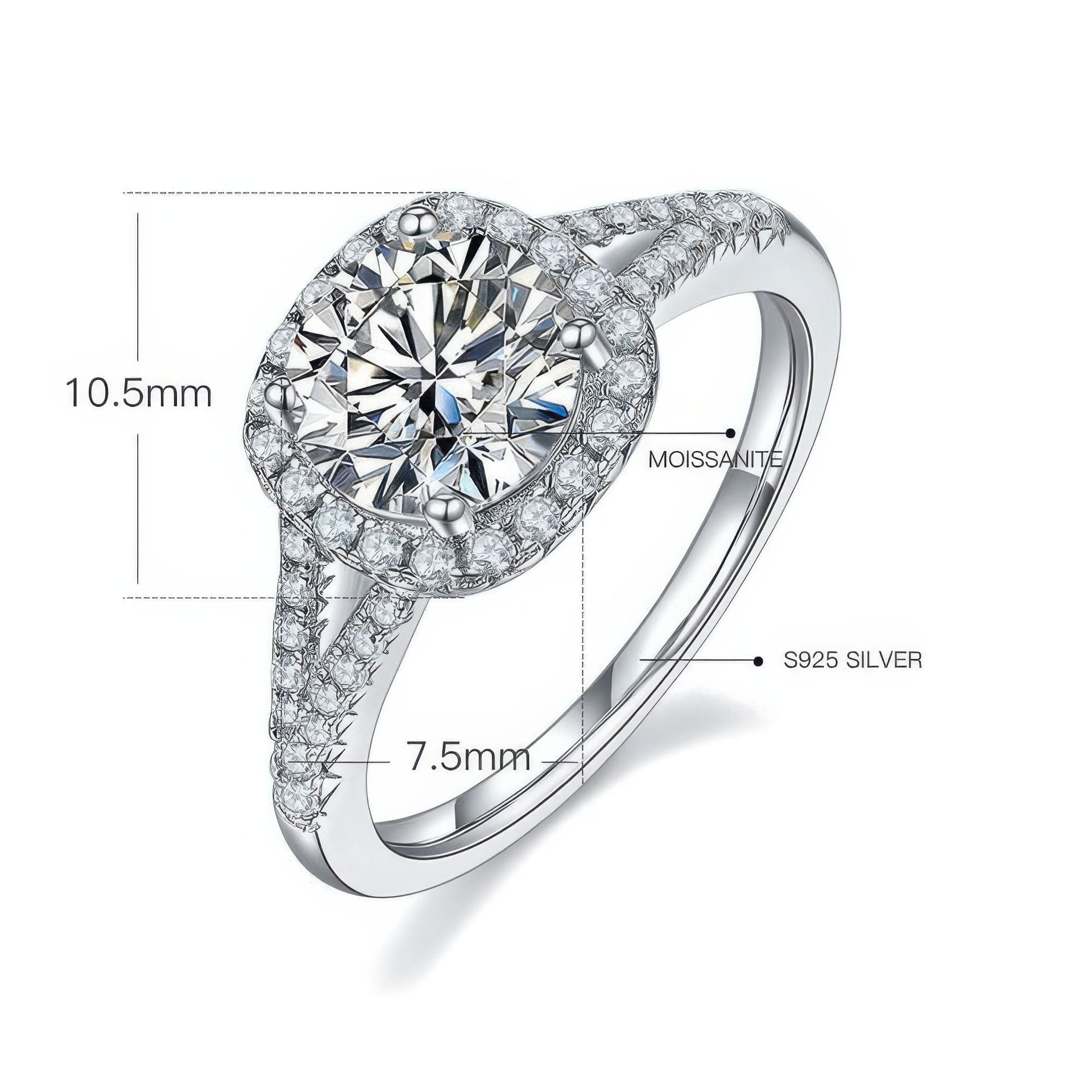 1.5ct Round Cut Moissanite Halo Ring | Split-Shank Pavé Solitaire - Image 6