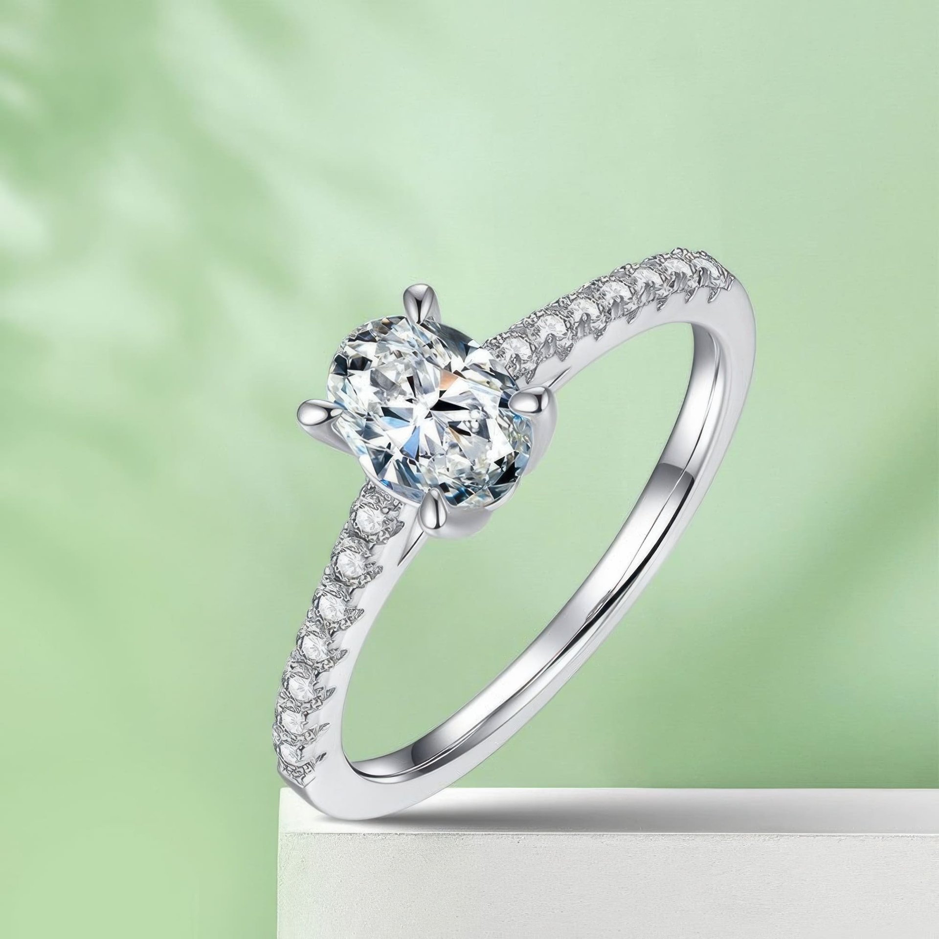 1ct Oval Moissanite Engagement Ring | Pave Band Solitaire | DEF VVS 925 Silver - Image 5