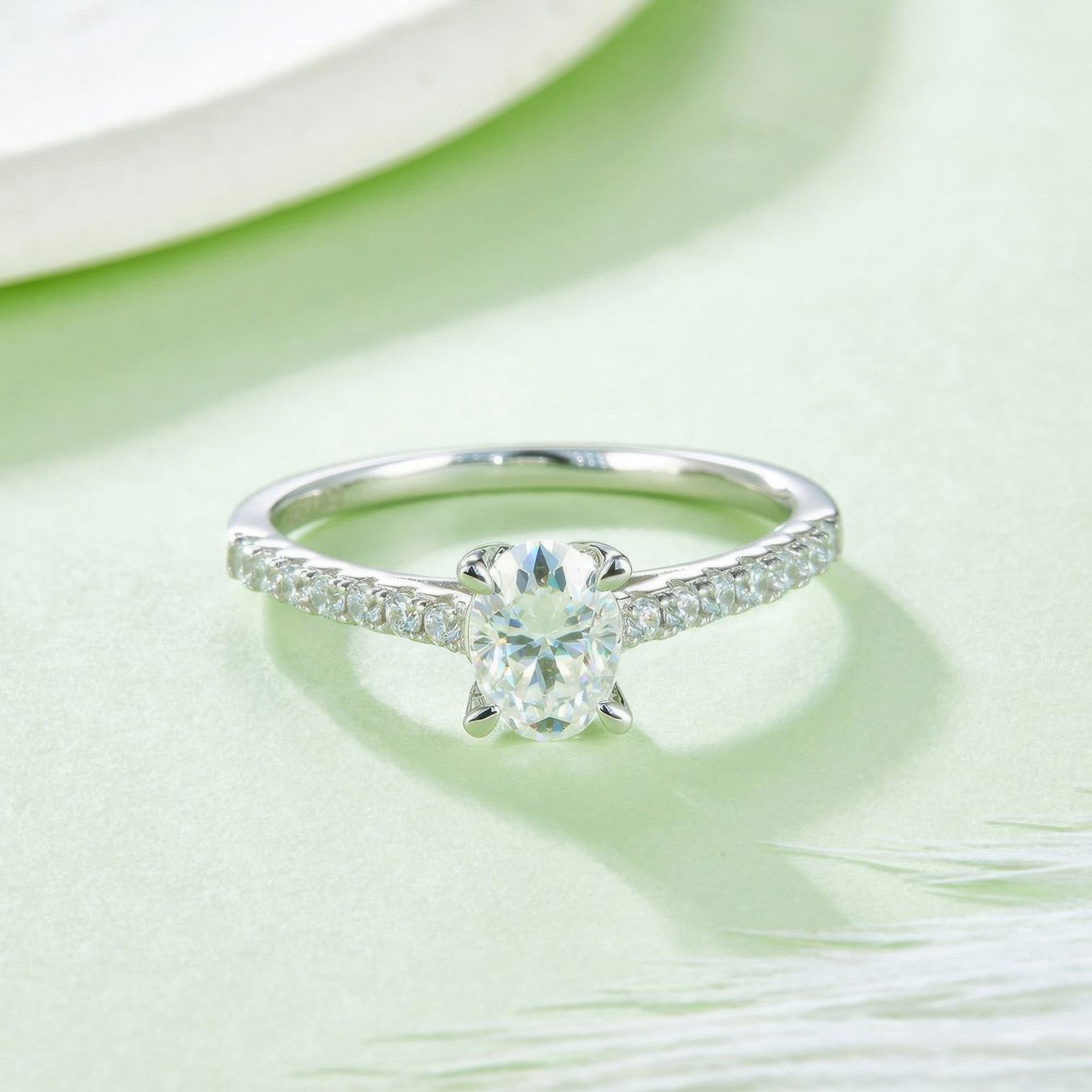 1ct Oval Moissanite Engagement Ring | Pave Band Solitaire | DEF VVS 925 Silver - Image 2