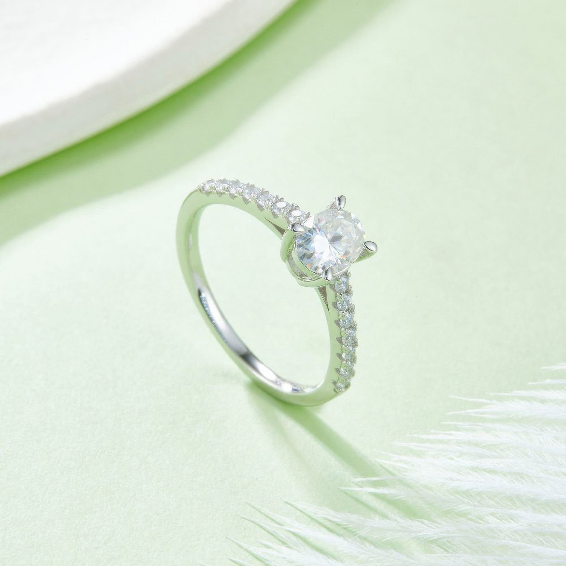 1ct Oval Moissanite Engagement Ring | Pave Band Solitaire | DEF VVS 925 Silver - Image 3