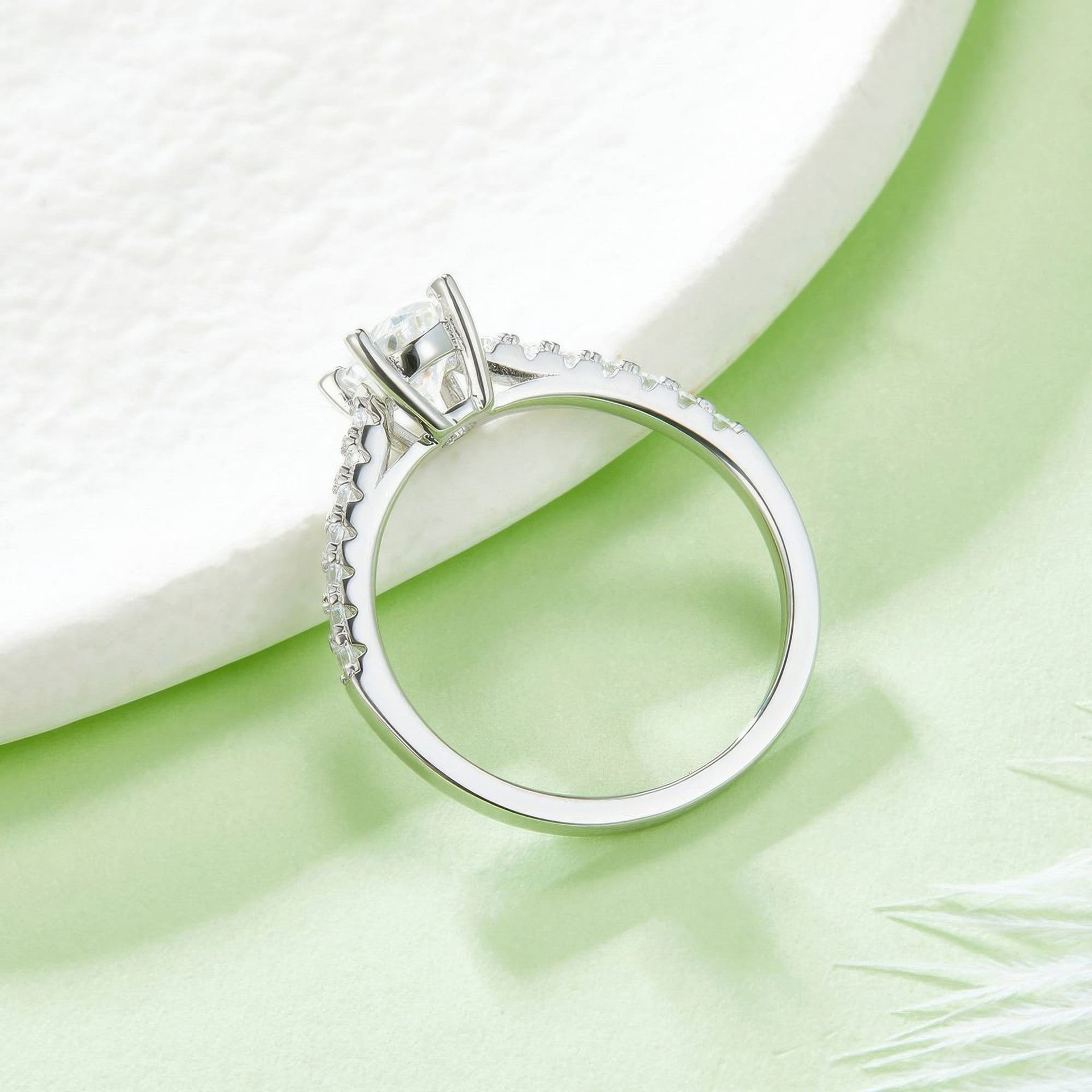 1ct Oval Moissanite Engagement Ring | Pave Band Solitaire | DEF VVS 925 Silver - Image 4