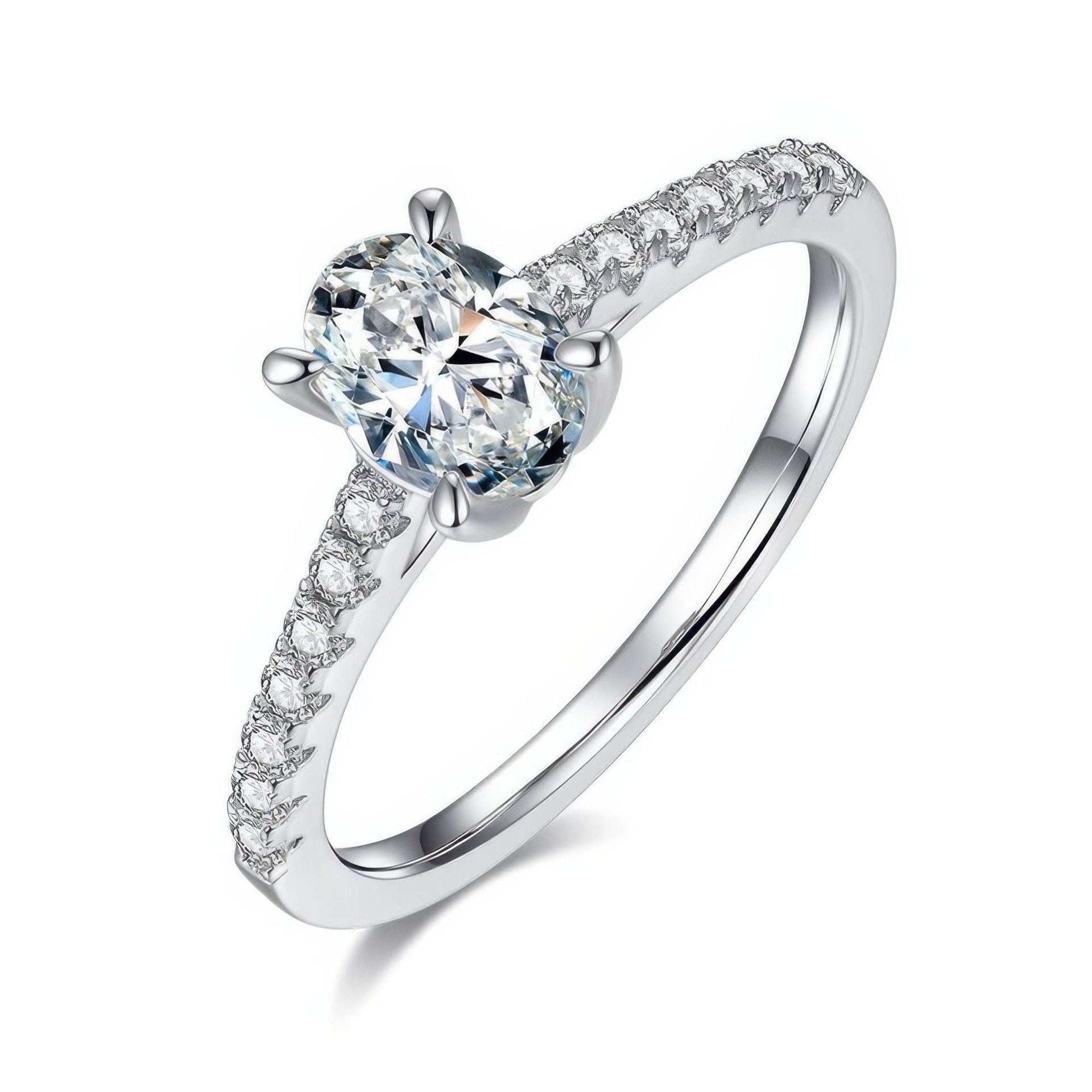 1ct Oval Moissanite Engagement Ring | Pave Band Solitaire | DEF VVS 925 Silver