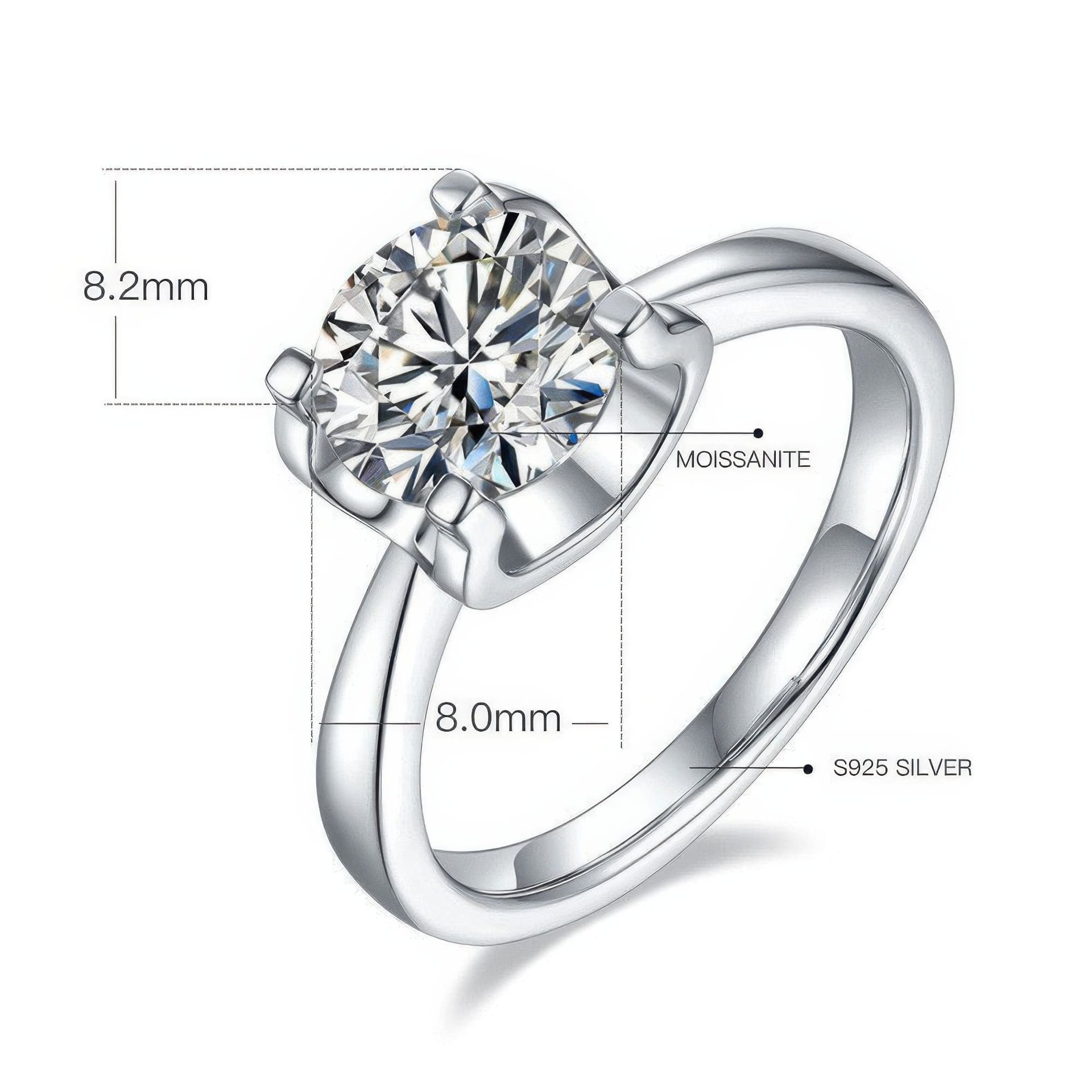 2ct Round Brilliant Moissanite Solitaire Ring (8mm DEW) | Bold Box-Prong 925 Sterling Silver - Image 6