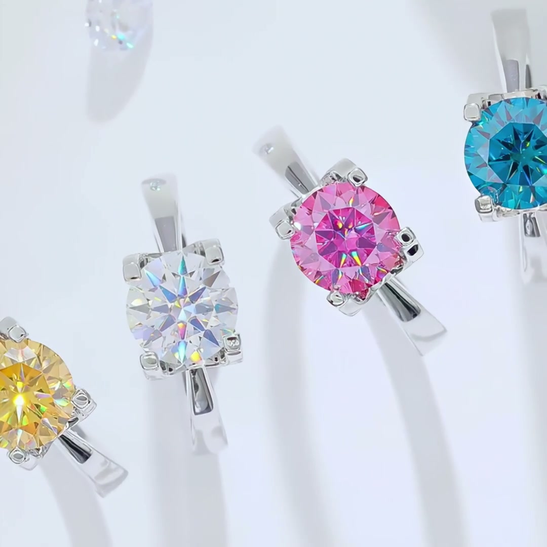 2ct Round Brilliant Moissanite Solitaire Ring (8mm DEW) | Bold Box-Prong 925 Sterling Silver product video thumbnail
