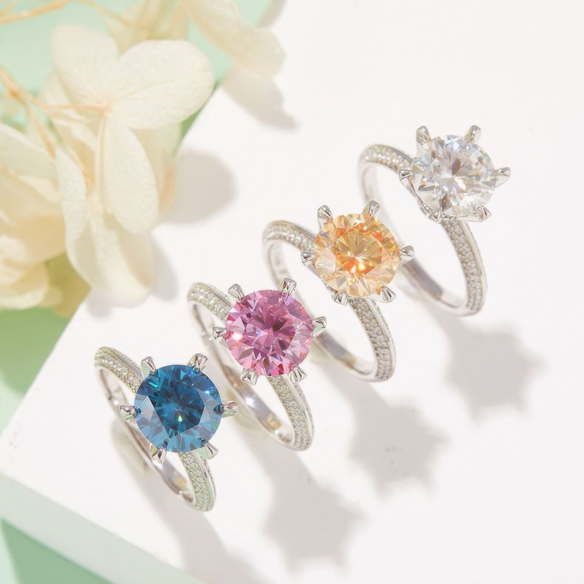 Round Moissanite Solitaire Ring | 6-Prong Pavé Band | 925 Sterling Silver - Image 2