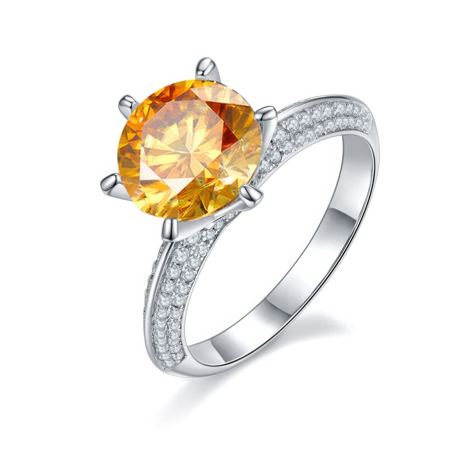 Round Moissanite Solitaire Ring | 6-Prong Pavé Band | 925 Sterling Silver - Image 4