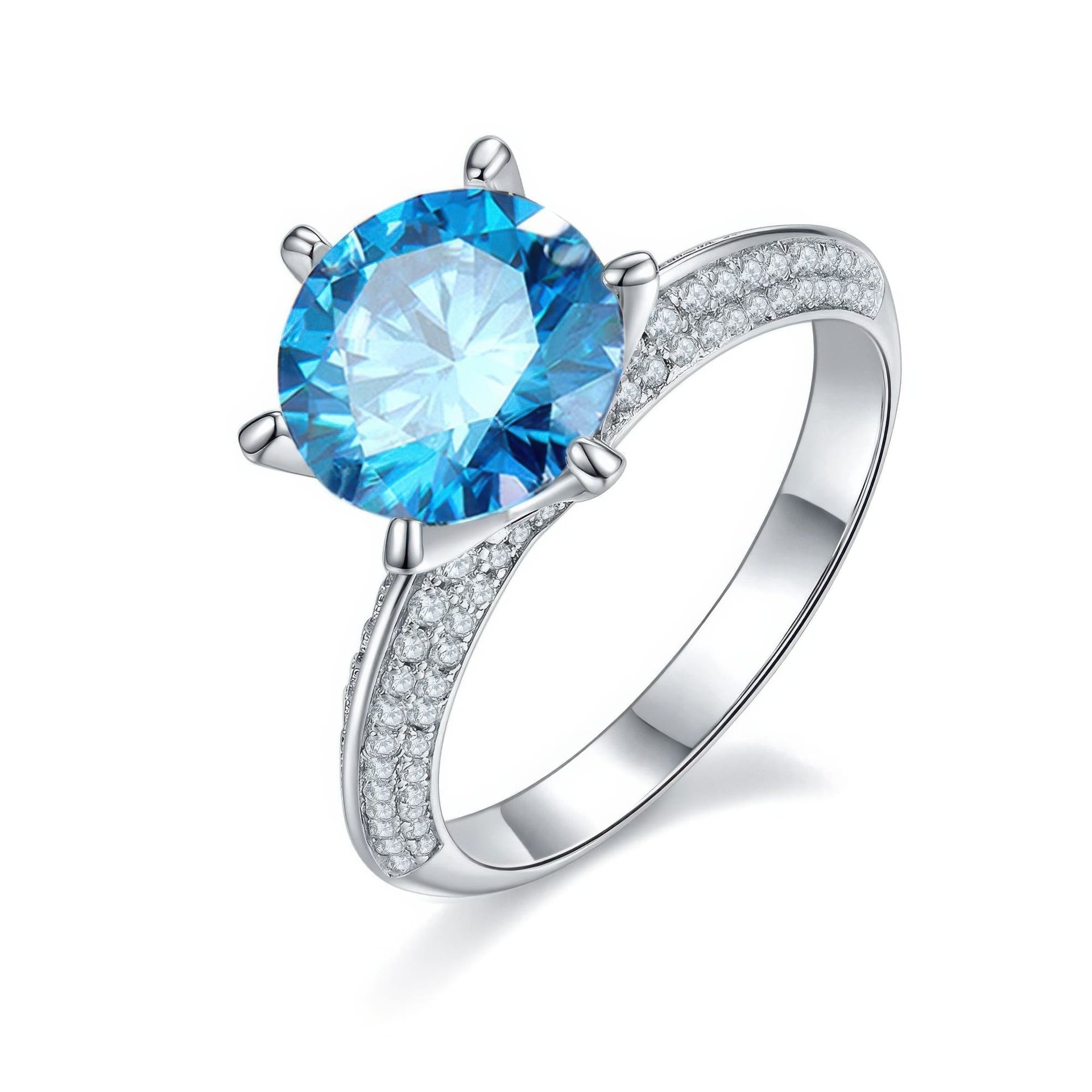 Round Moissanite Solitaire Ring | 6-Prong Pavé Band | 925 Sterling Silver - Image 5