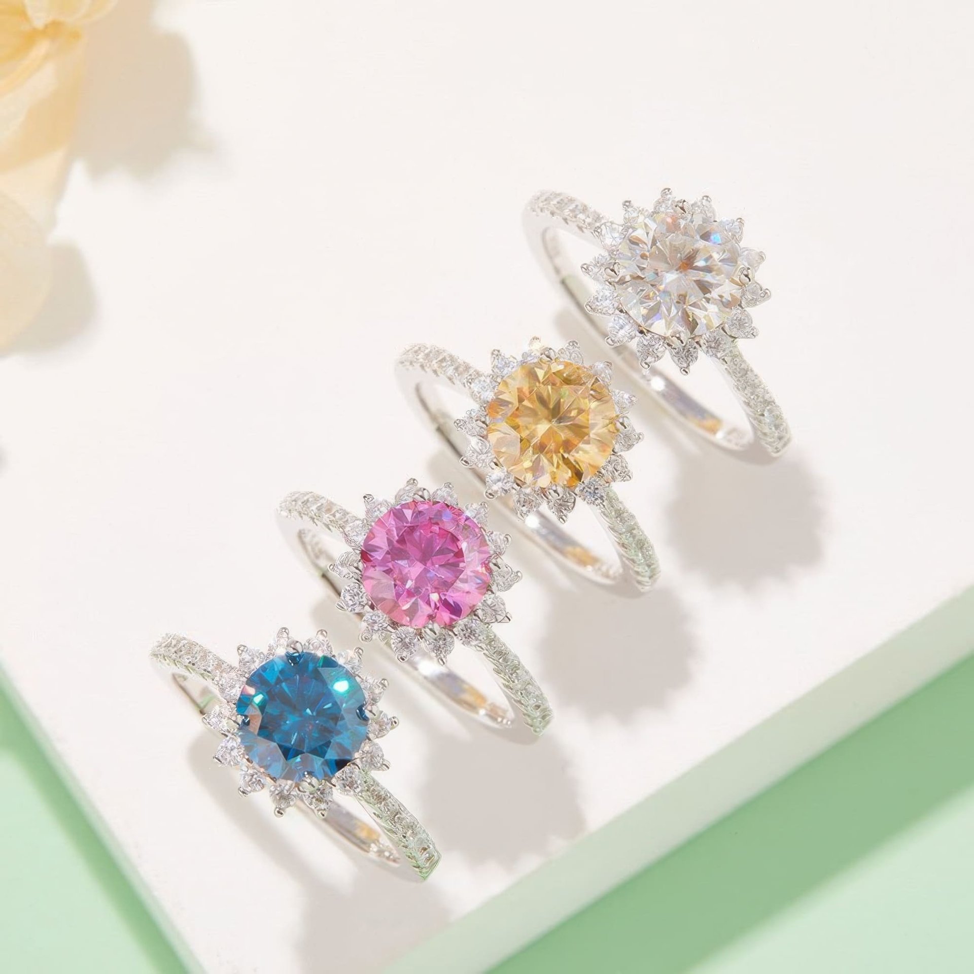 1.5ct Sunflower Halo Moissanite Ring | Sterling Silver Floral Statement Ring - Image 2