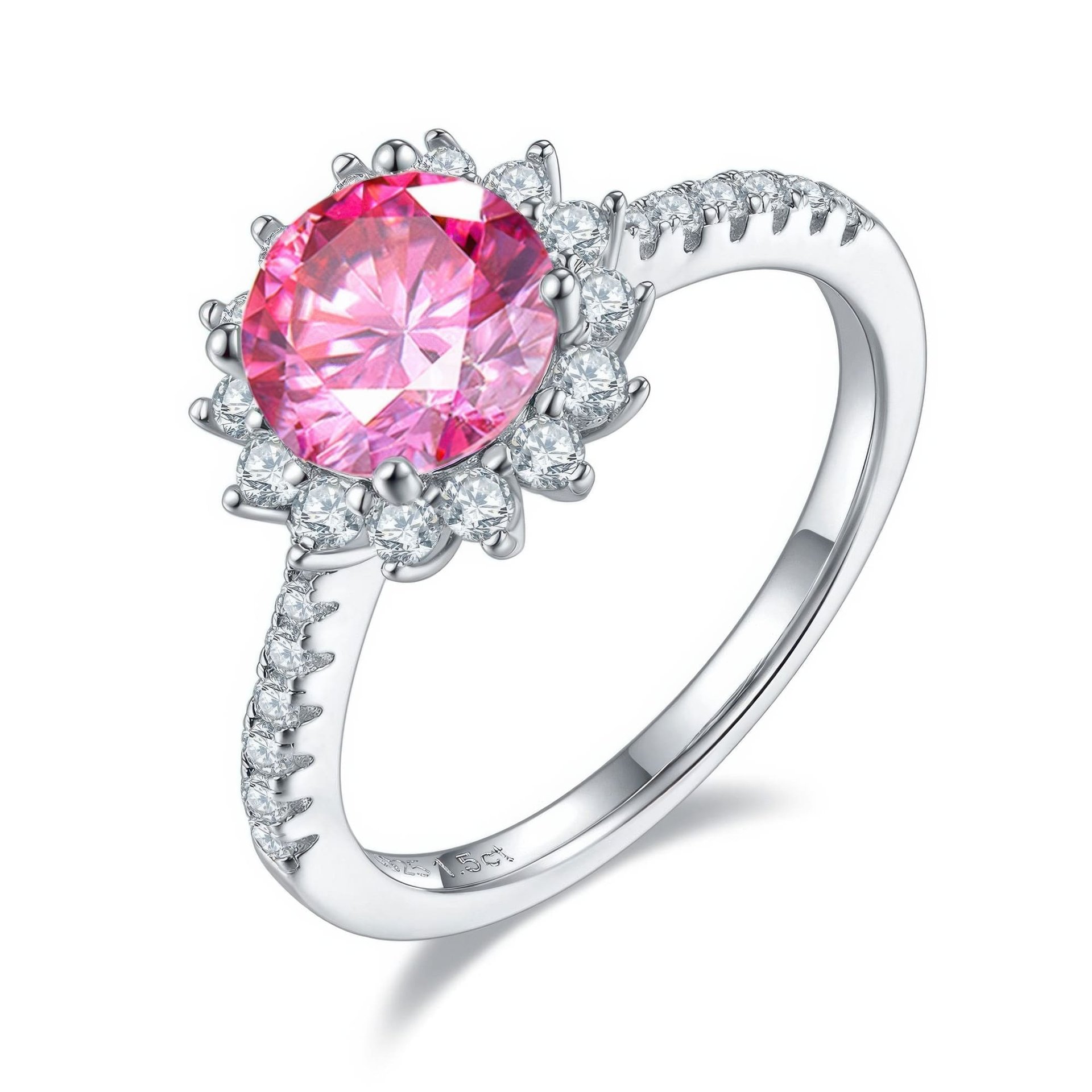 1.5ct Sunflower Halo Moissanite Ring | Sterling Silver Floral Statement Ring
