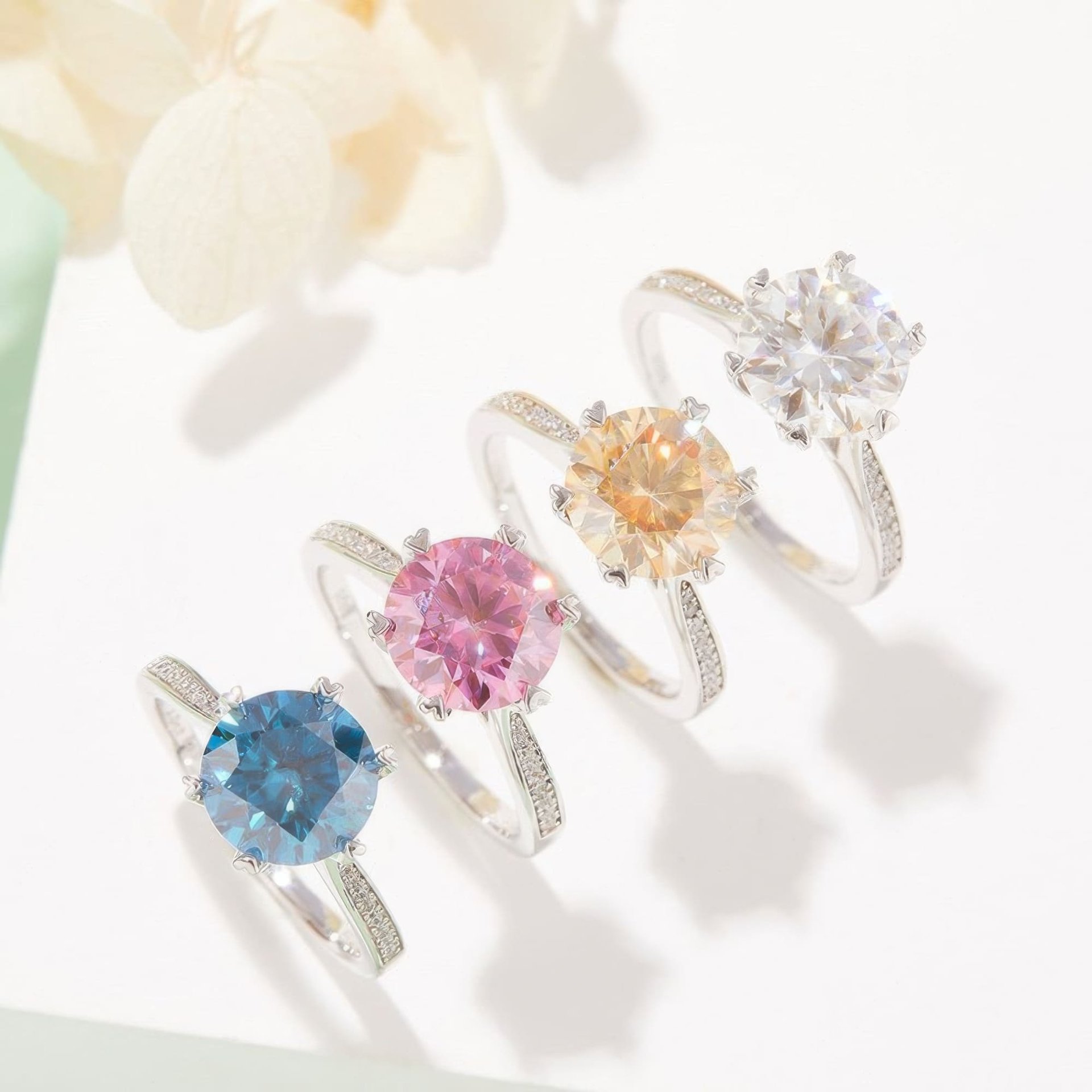 3 Carat Pink Moissanite Solitaire Ring | Heart-Tipped Prongs | 925 Sterling Silver - Image 2
