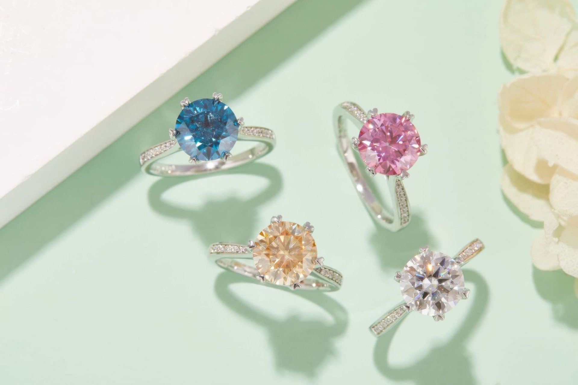 3 Carat Pink Moissanite Solitaire Ring | Heart-Tipped Prongs | 925 Sterling Silver - Image 3