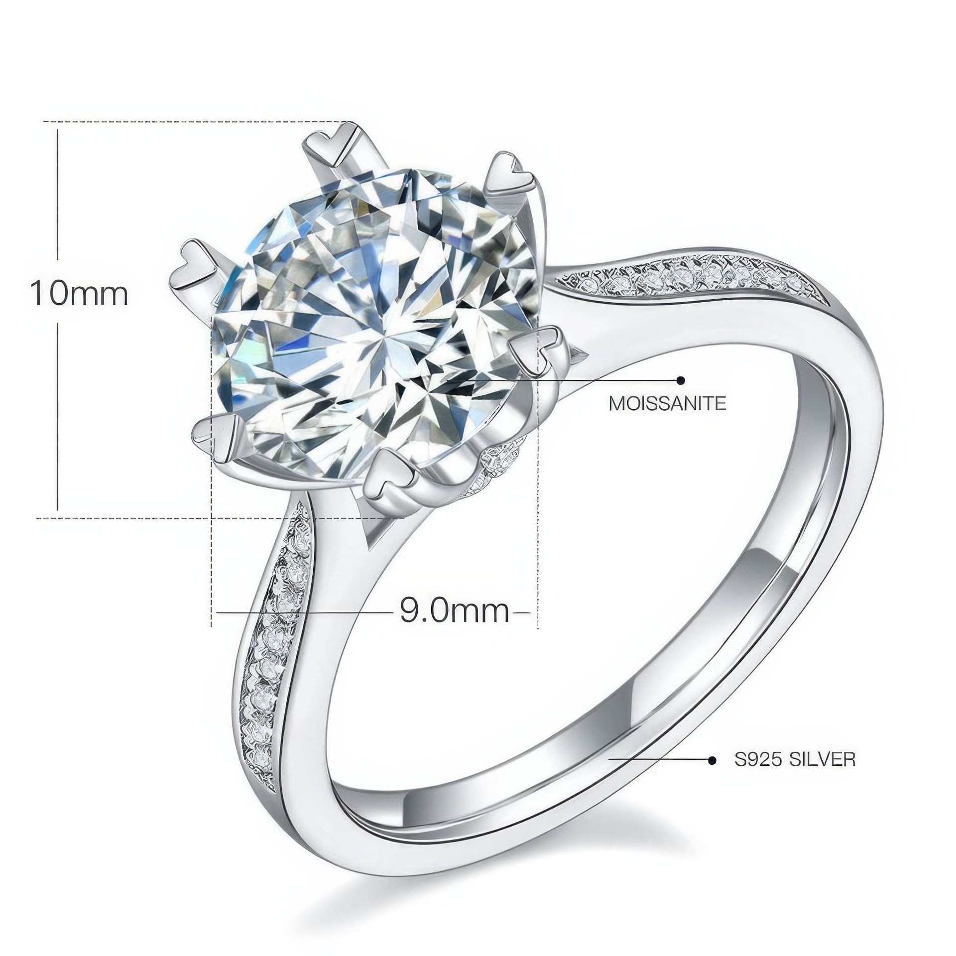 3 Carat Pink Moissanite Solitaire Ring | Heart-Tipped Prongs | 925 Sterling Silver - Image 6