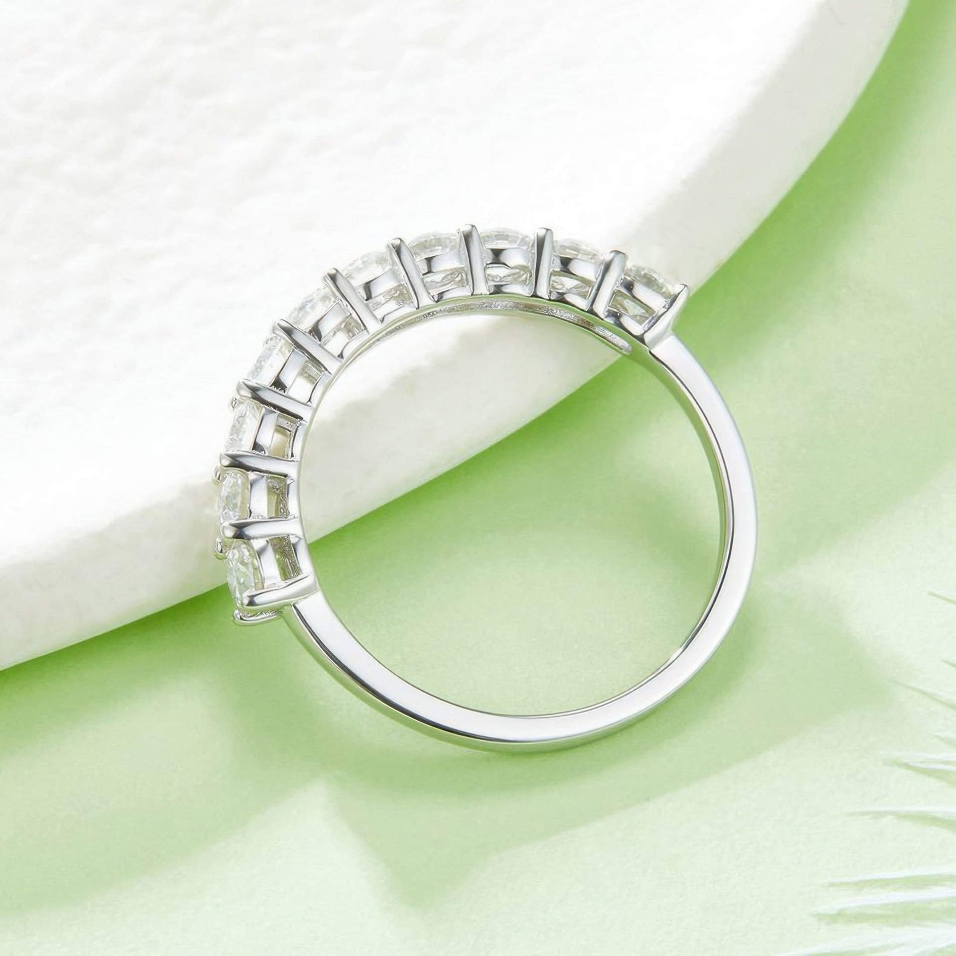 Moissanite Half-Eternity Row Ring | Round Brilliant 925 Sterling Silver Stacking Band, DEF VVS - Image 4