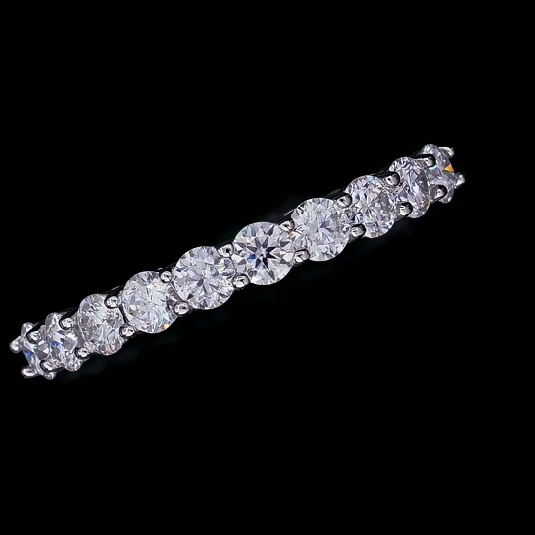 Moissanite Half-Eternity Row Ring | Round Brilliant 925 Sterling Silver Stacking Band, DEF VVS product video thumbnail