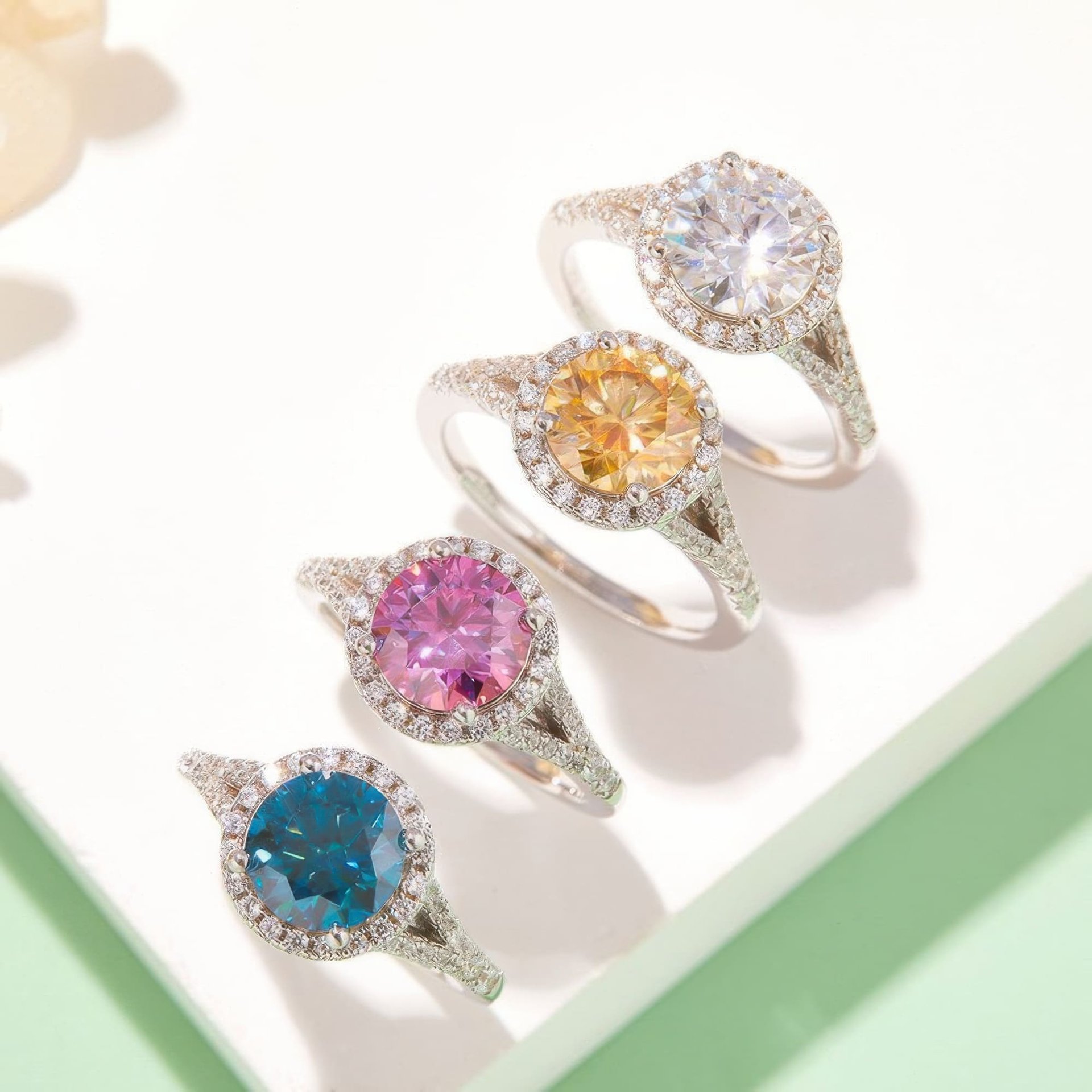 2 Carat Moissanite Statement Ring | Round Halo, Split-Shank Double-Arm Band - alternate view