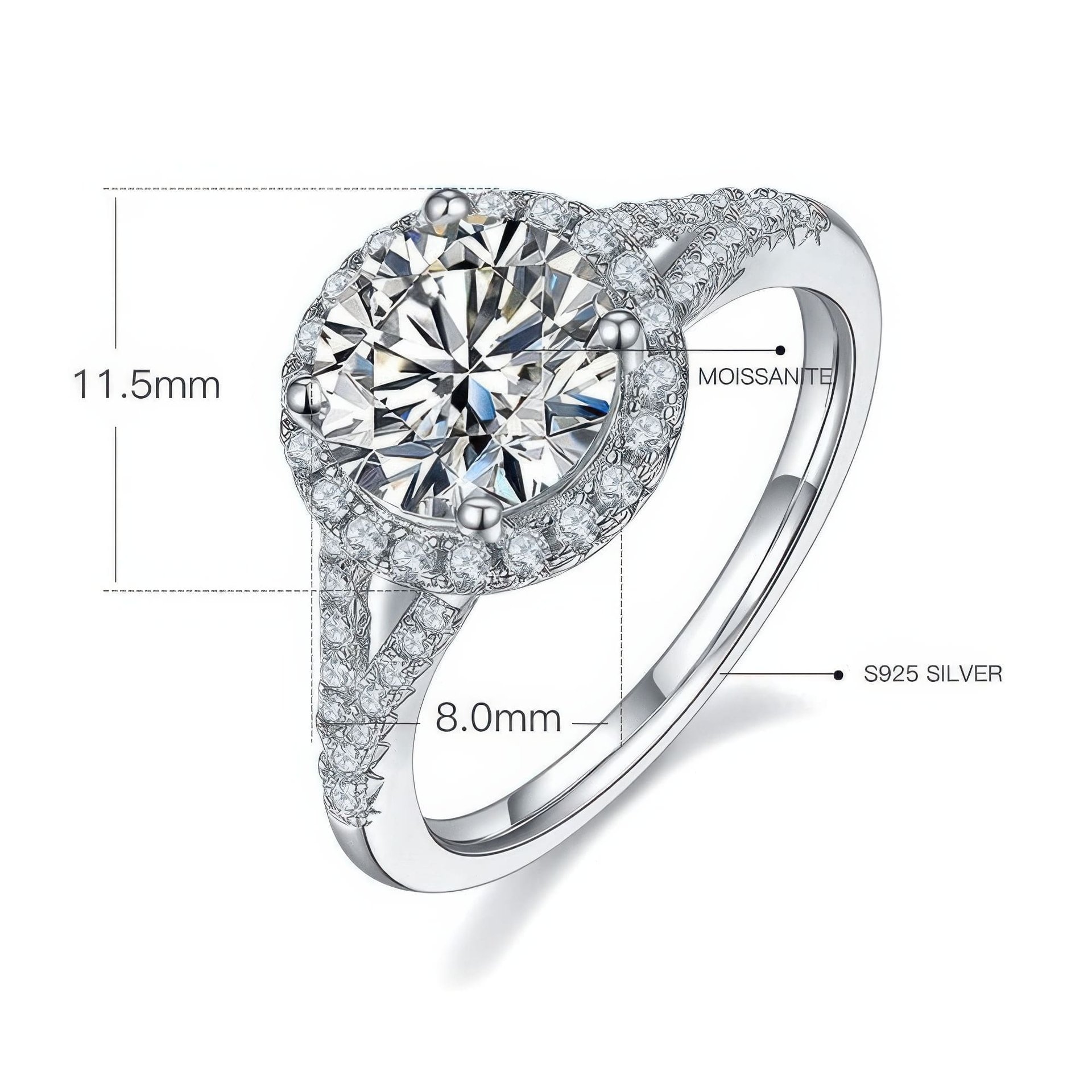 2 Carat Moissanite Statement Ring | Round Halo, Split-Shank Double-Arm Band - Image 6