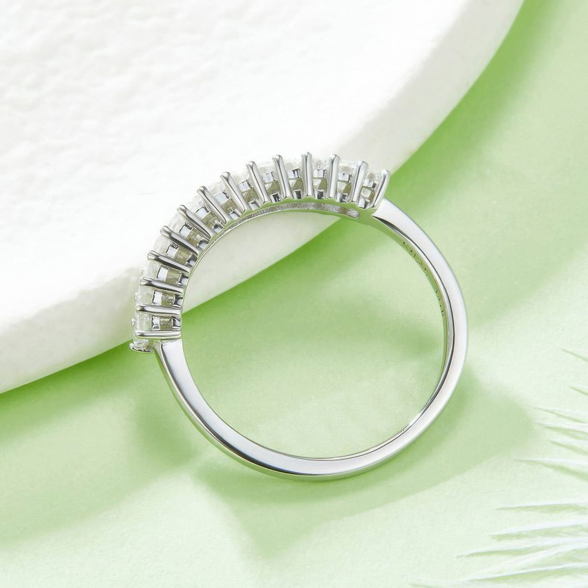 Minimalist Moissanite Baguette Row Ring | Half-Eternity Stacking Band in DEF Sterling Silver - Image 4