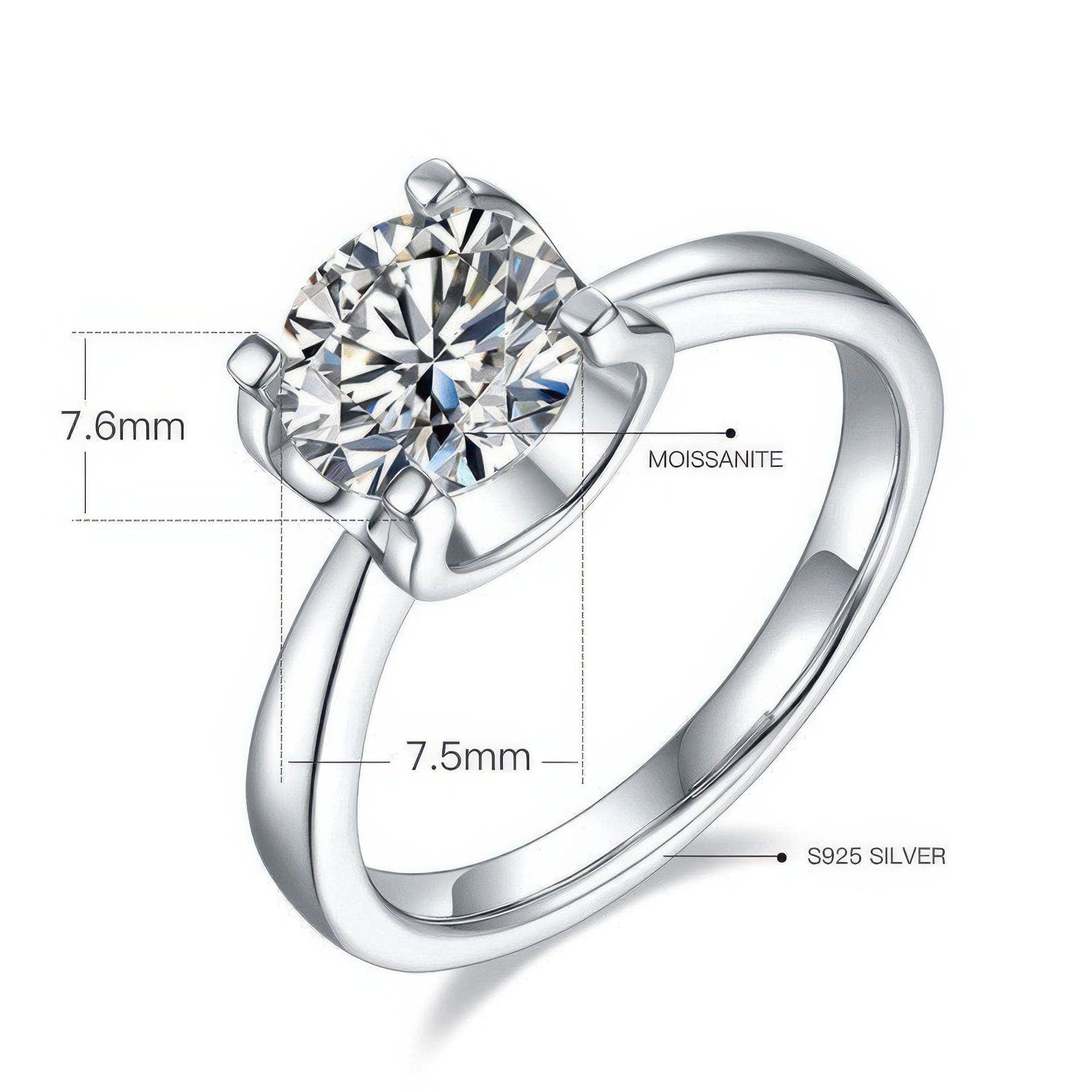 1.5ct Round Moissanite Solitaire Ring | 7.5mm DEW | 925 Sterling Silver - Image 6