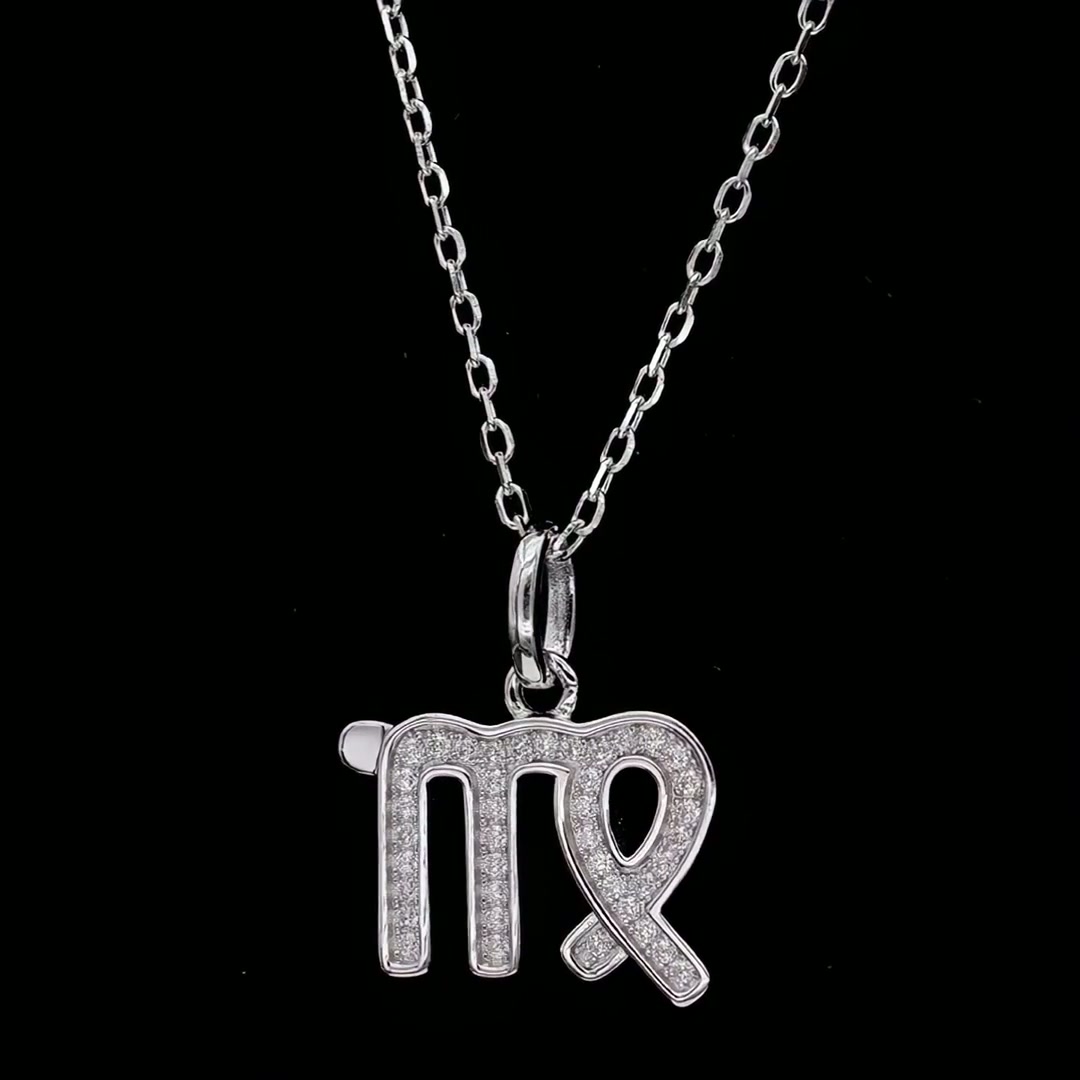 Virgo Zodiac Moissanite Pendant Necklace | Pavé Sterling Silver Astrology Charm product video thumbnail