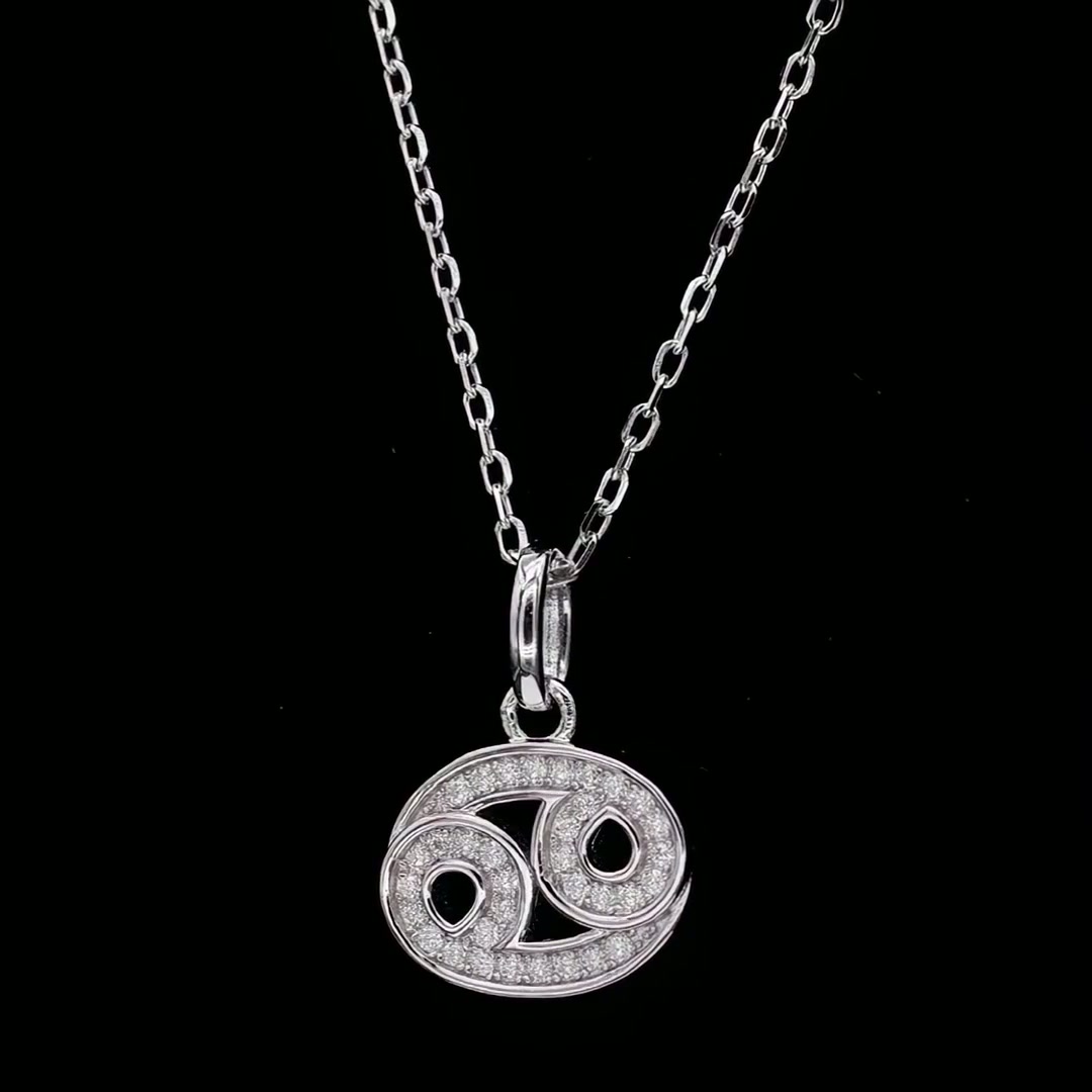 Cancer Zodiac Moissanite Necklace | 925 Sterling Silver Pavé Pendant product video thumbnail