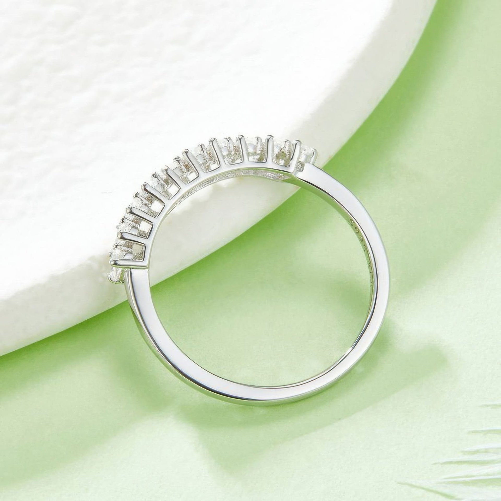 Asymmetric Pear Moissanite Half-Eternity Ring | Angled Row Sterling Silver Stacking Band - Image 4