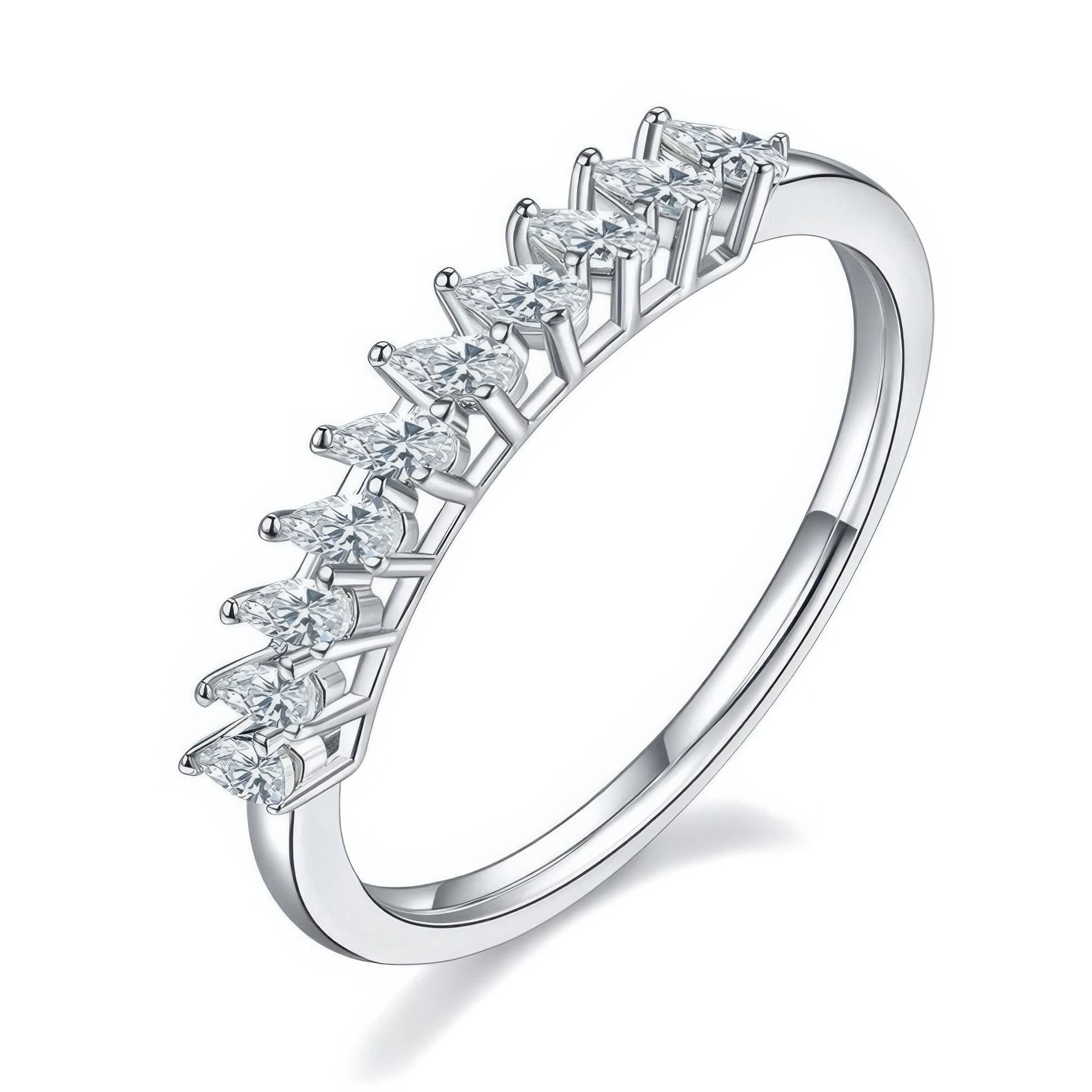 Asymmetric Pear Moissanite Half-Eternity Ring | Angled Row Sterling Silver Stacking Band