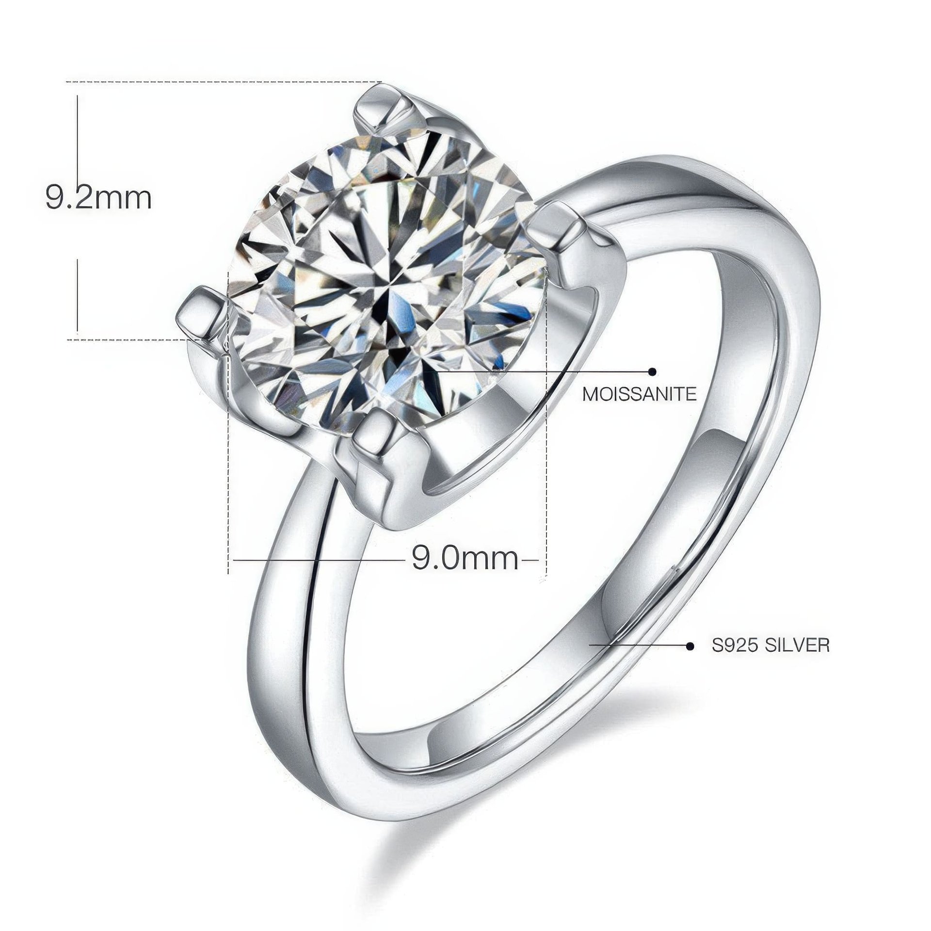 3 Carat Round Moissanite Solitaire Ring | 4-Prong 925 Sterling Silver | DEF VVS - Image 6