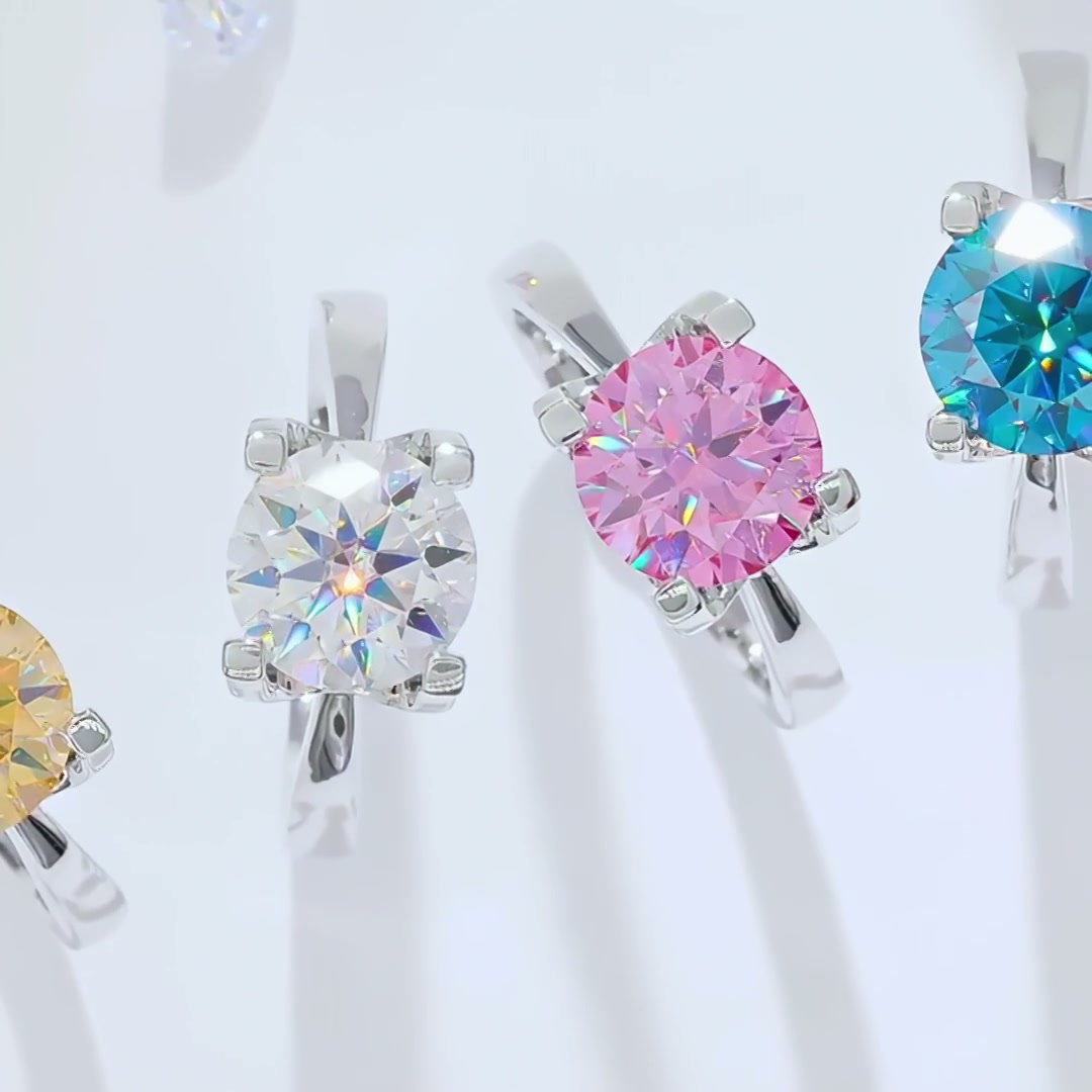 3 Carat Round Moissanite Solitaire Ring | 4-Prong 925 Sterling Silver | DEF VVS product video thumbnail