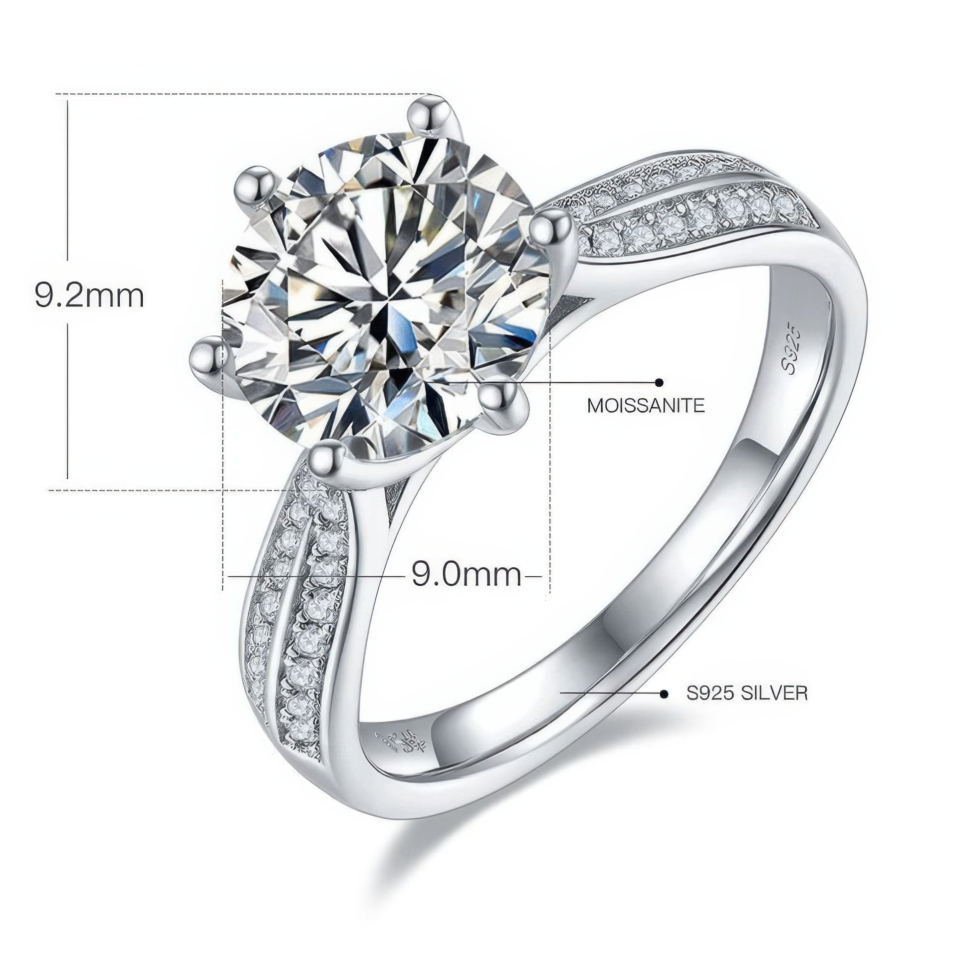 Luxury Statement Moissanite Solitaire Ring | 3ct Round 6-Prong Pavé Shoulders | DEF VVS - Image 6