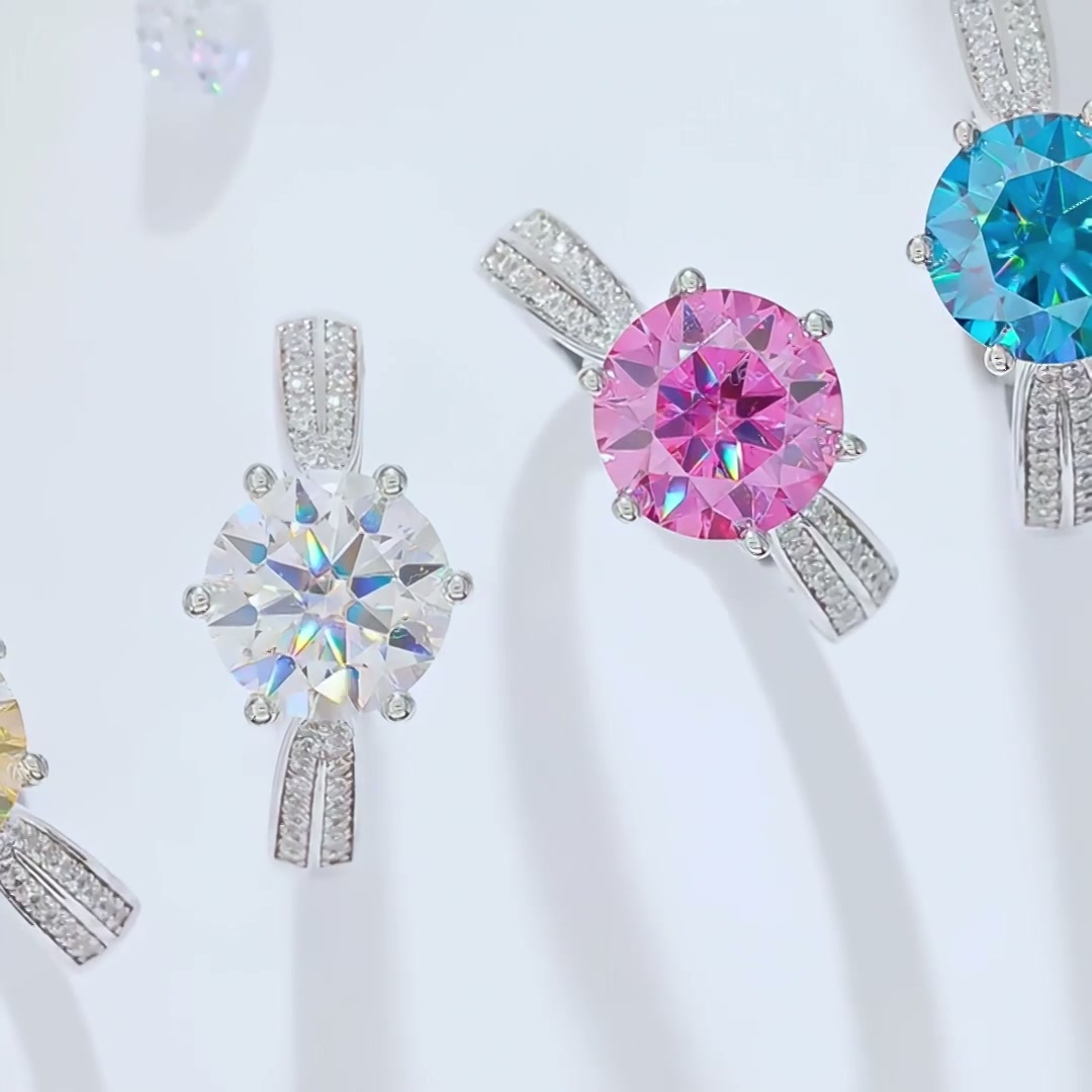Luxury Statement Moissanite Solitaire Ring | 3ct Round 6-Prong Pavé Shoulders | DEF VVS product video thumbnail