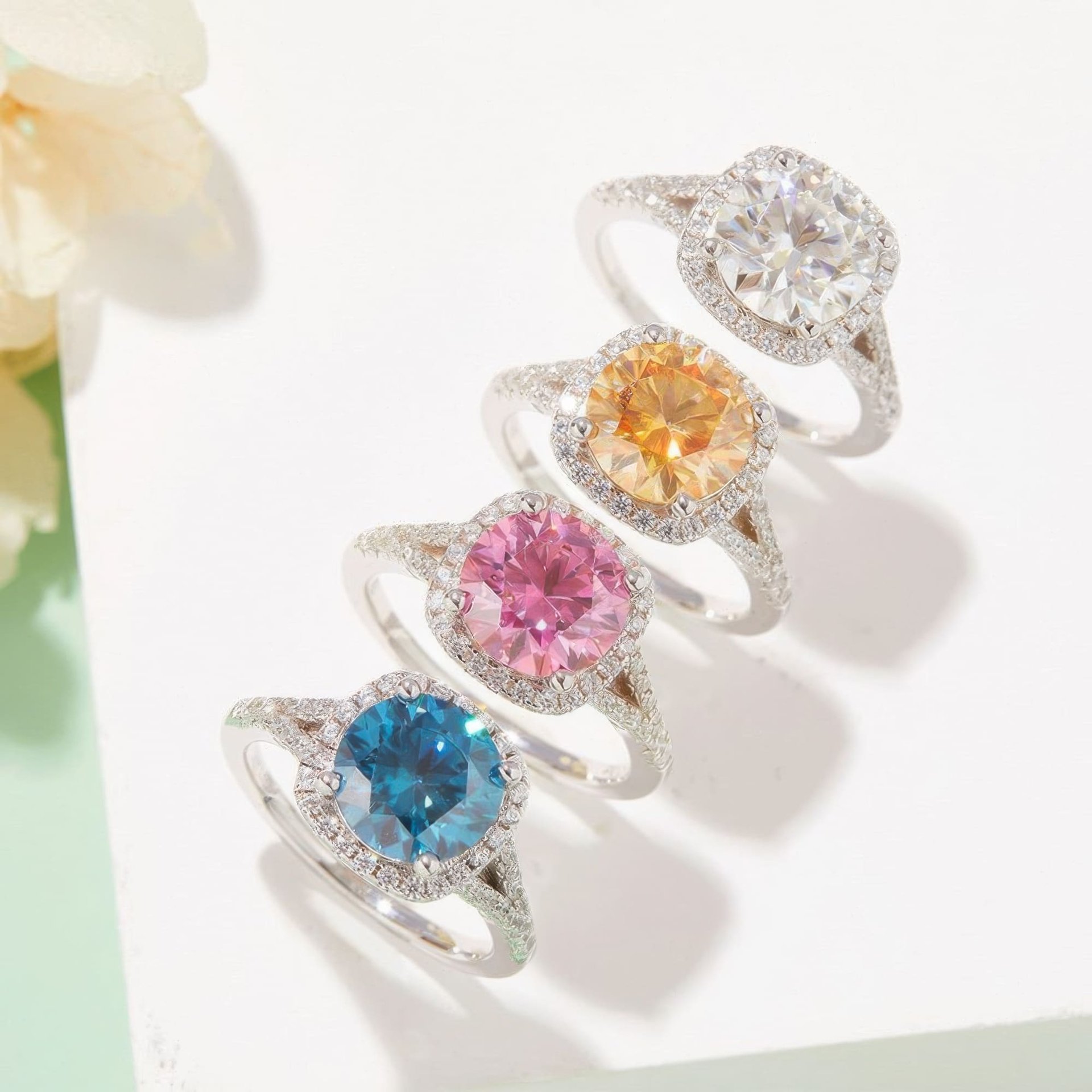 3 Carat Round Moissanite Halo Ring | Cushion Halo & Split Shank | Sterling Silver - Image 2