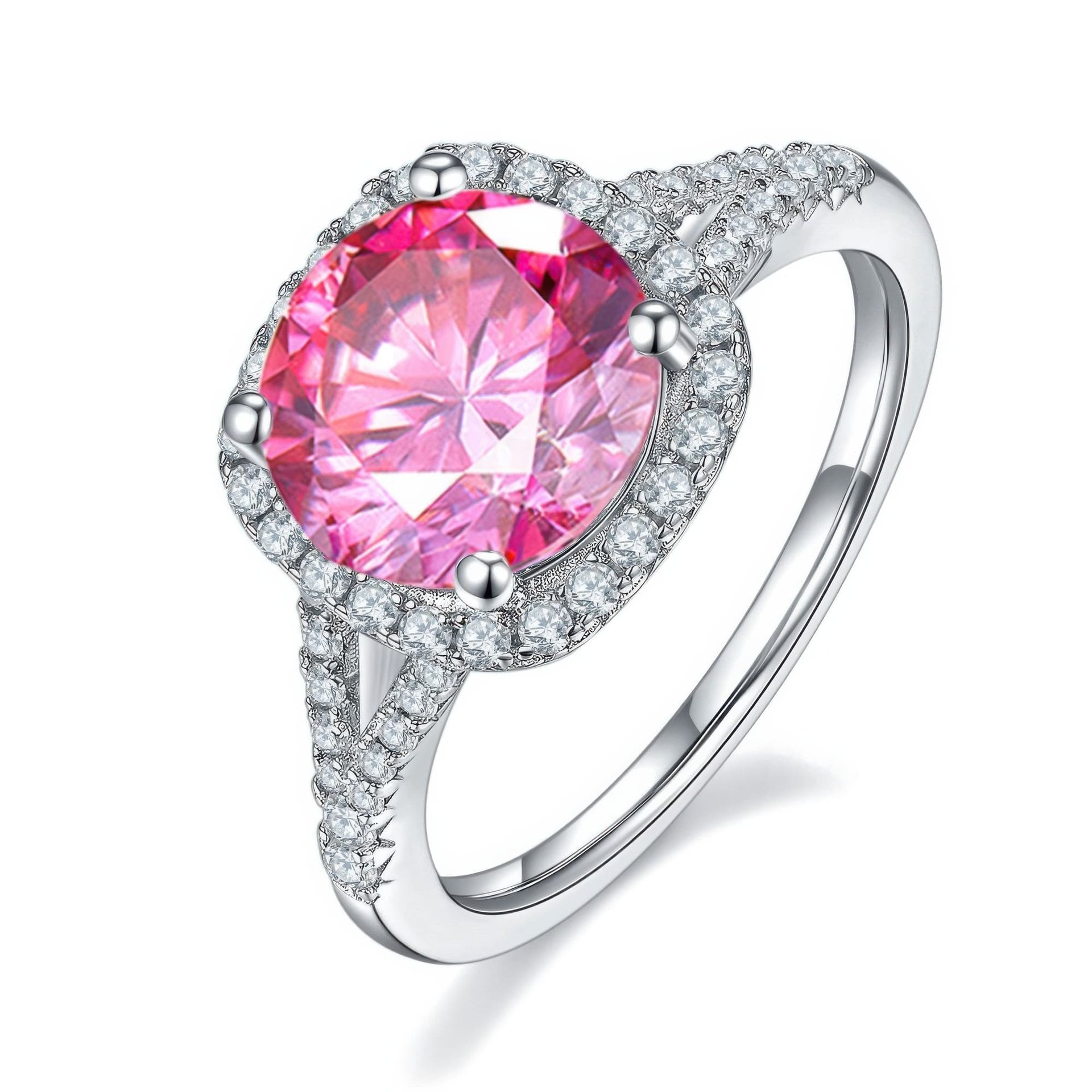 3 Carat Round Moissanite Halo Ring | Cushion Halo & Split Shank | Sterling Silver