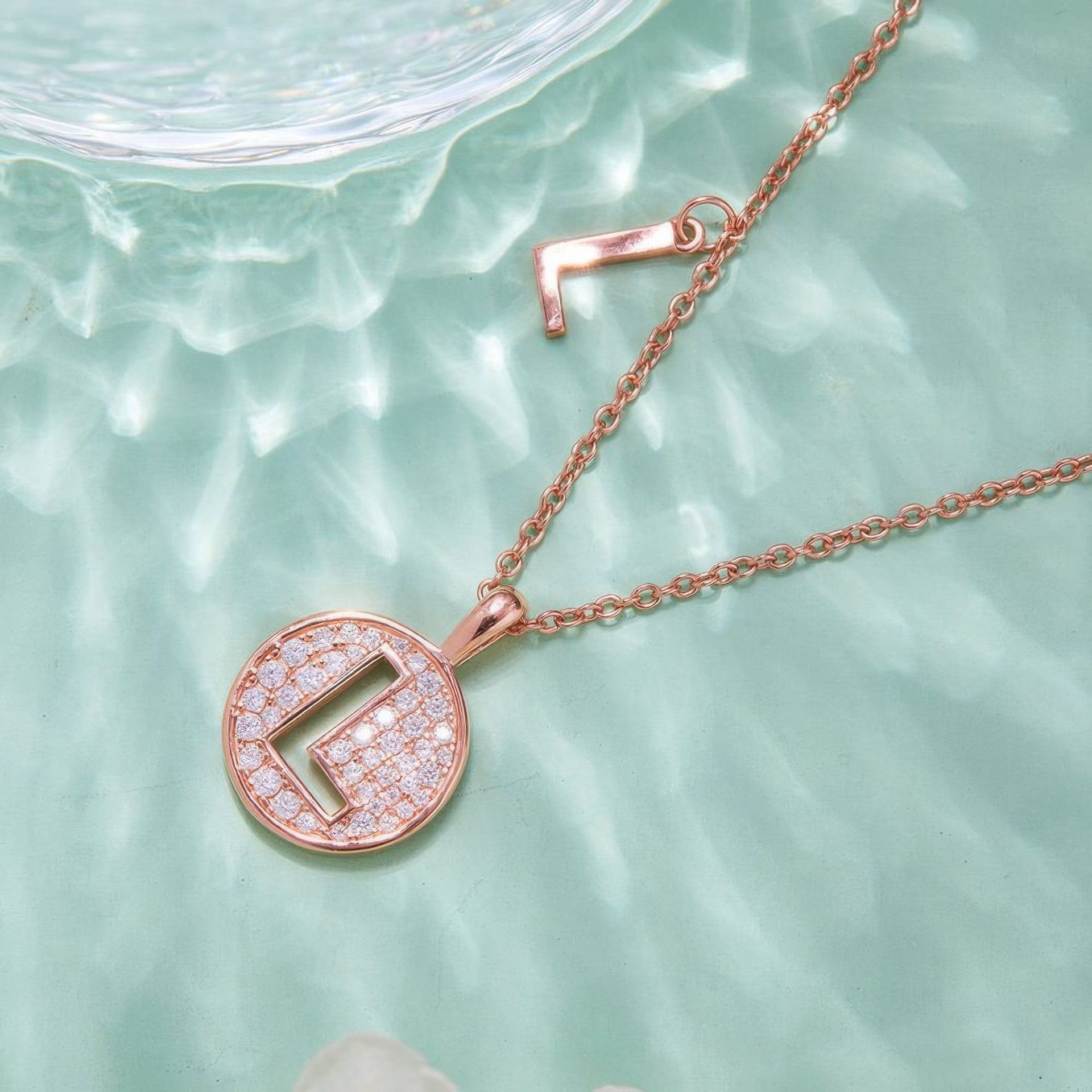 Initial L Moissanite Necklace | Rose Gold Pave Disc Pendant | Dainty Letter Charm - Image 2