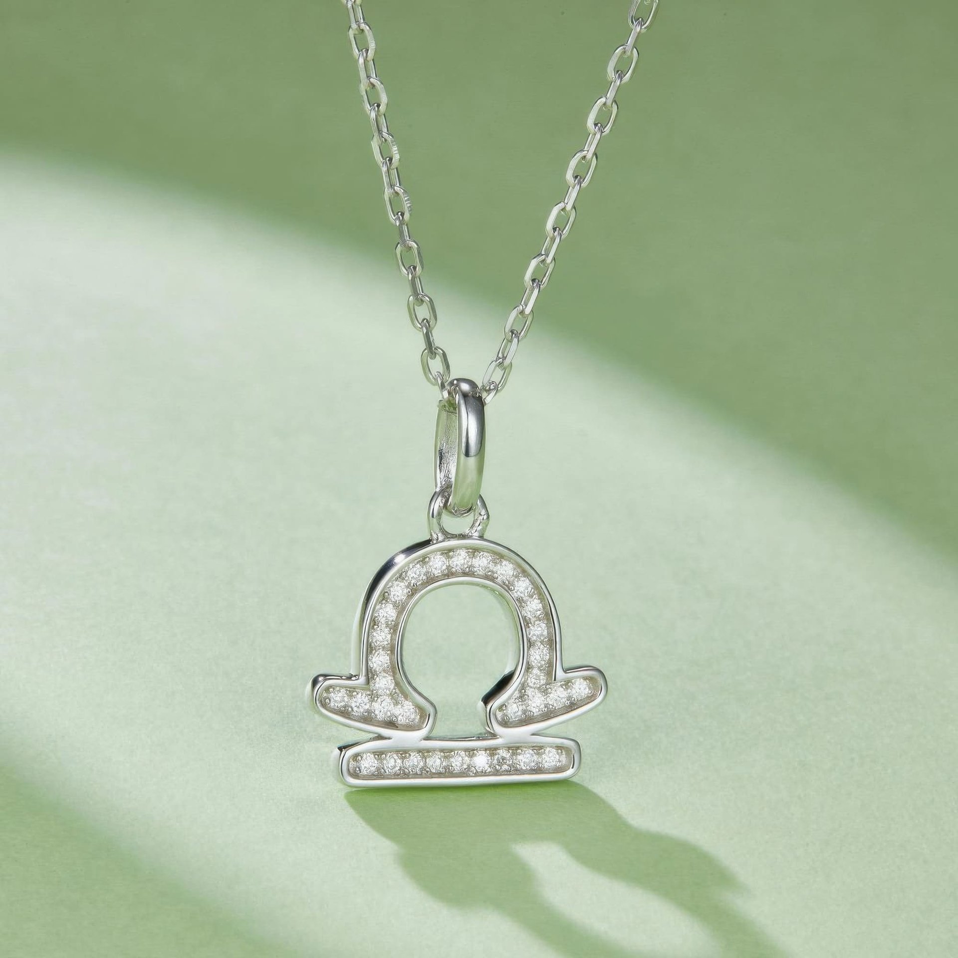 Libra Zodiac Moissanite Necklace | Pave Scales Glyph | Dainty 925 Sterling Silver Pendant - Image 3
